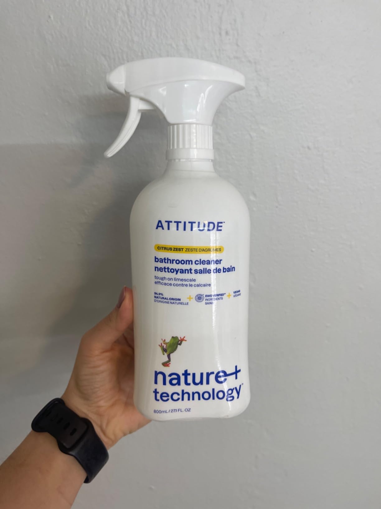 ATTITUDE Bathroom Cleaner Spray, EWG Verified, Plant-Based & Vegan, Safe for Bathroom Surfaces, Tiles, Tubs, Shower Walls, and Grout, Citrus Zest Scent, 27.1 Fl Oz - Customer Photo 3