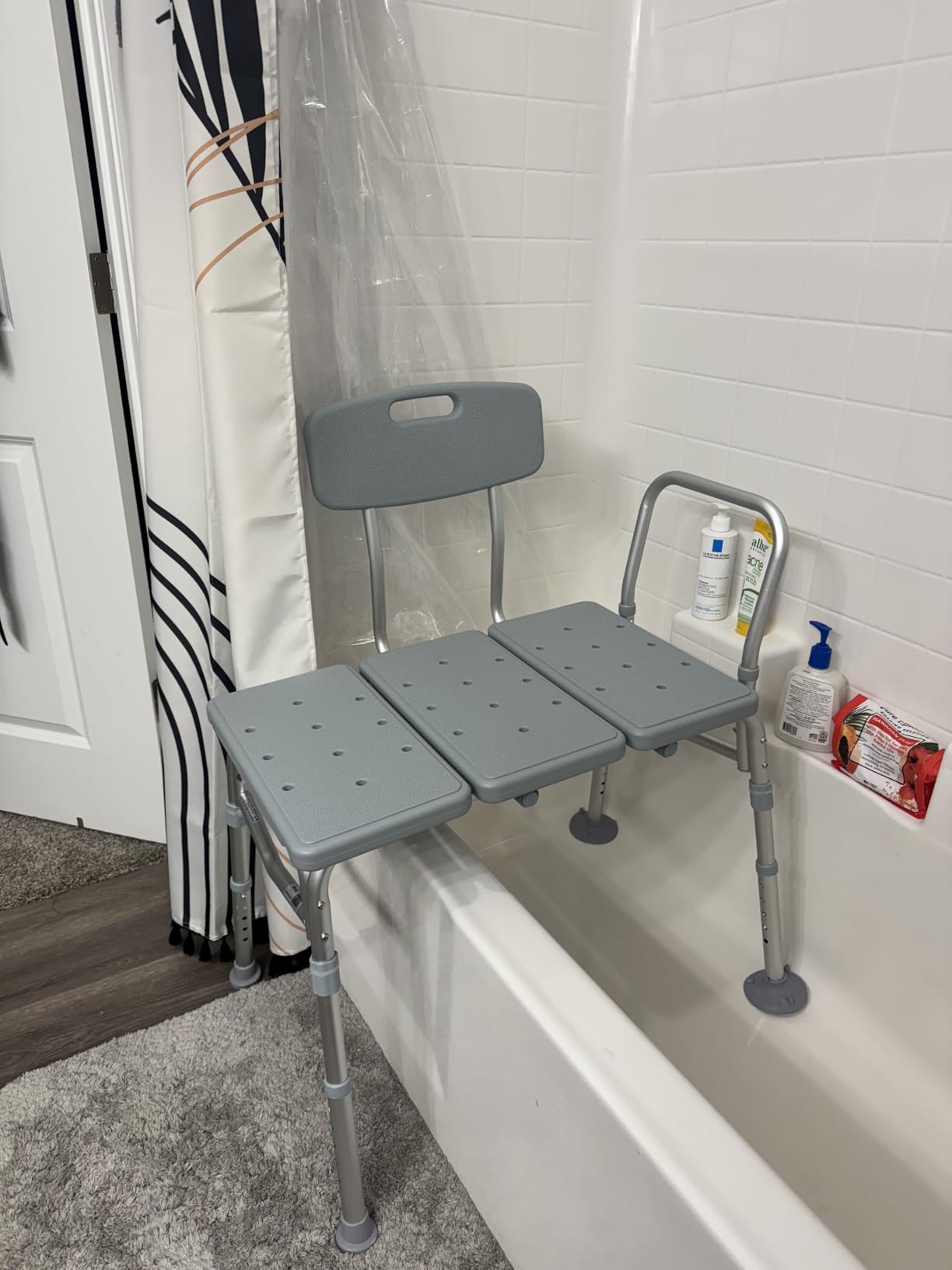 Drive Medical 12011KD-1 Tub Transfer Bench For Bathtub, Height Adjustable Shower Bench with Backrest, Shower Shower Chair Bath Seat for Elderly, Seniors, Arm Support for Transfer, 400 Weight Cap - Customer Photo 1
