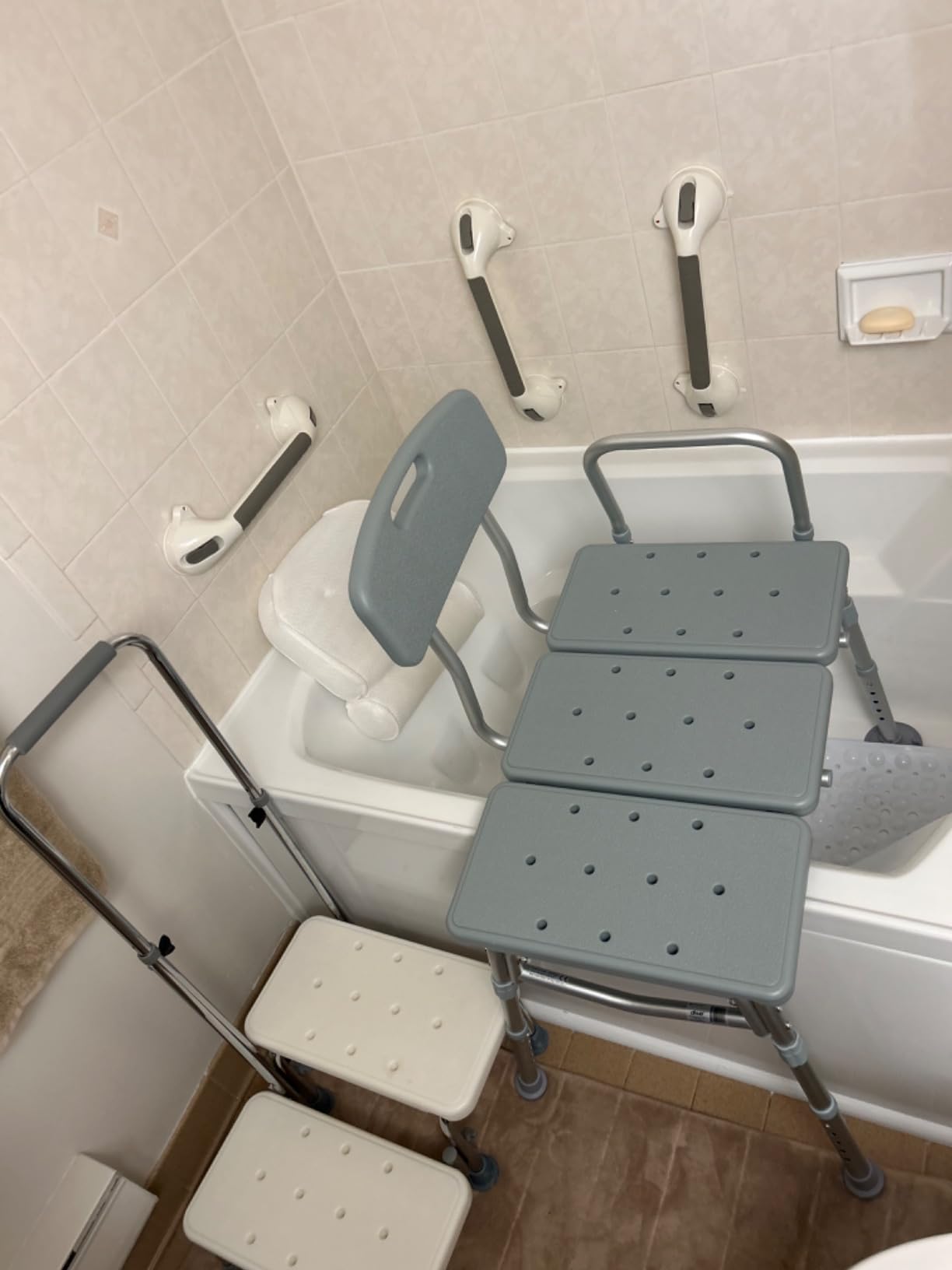 Drive Medical 12011KD-1 Tub Transfer Bench For Bathtub, Height Adjustable Shower Bench with Backrest, Shower Shower Chair Bath Seat for Elderly, Seniors, Arm Support for Transfer, 400 Weight Cap - Customer Photo 2