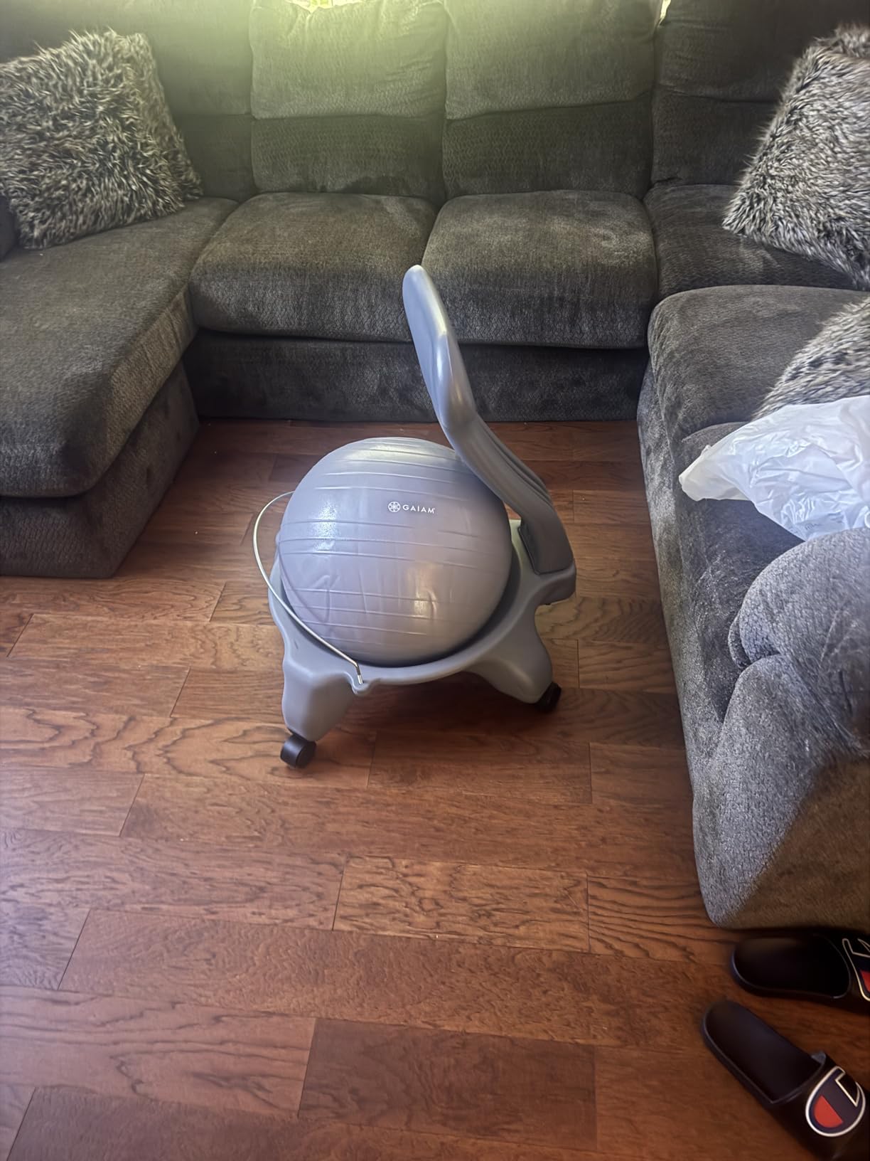 Gaiam Classic Balance Ball Chair – Ergonomic Stability Chair for Desk & Office | Yoga Ball Seat with Base, Air Pump, & Exercise Guide | Improves Posture & Core Strength (300 lb Capacity) - Customer Photo 1