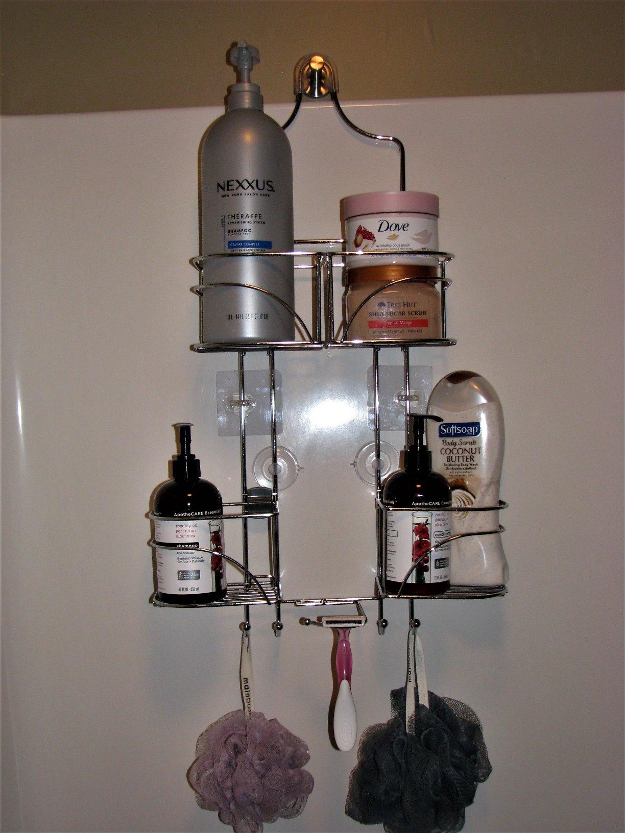 Zenna Home Rust-Resistant Hanging Shower Caddy for Handheld Shower Heads, Over the Shower Head Caddy with 2-Way Adjustable Baskets and Storage Hooks, Bathroom Hanging Organizer, Stainless Steel - Customer Photo 1
