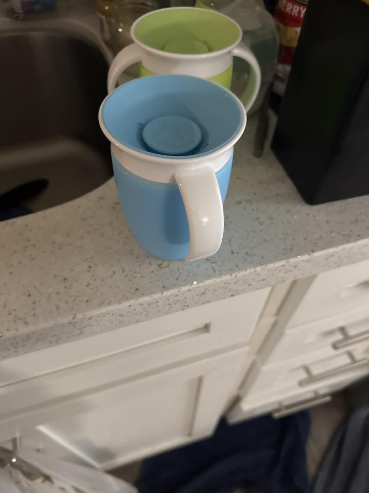 Munchkin Sippy Cup for 6 Month Old and Up, Spill Proof Miracle 360 Toddler Cups with Transition Handles, 7 Ounce, 2 Pack, Blue/Green - Customer Photo 1