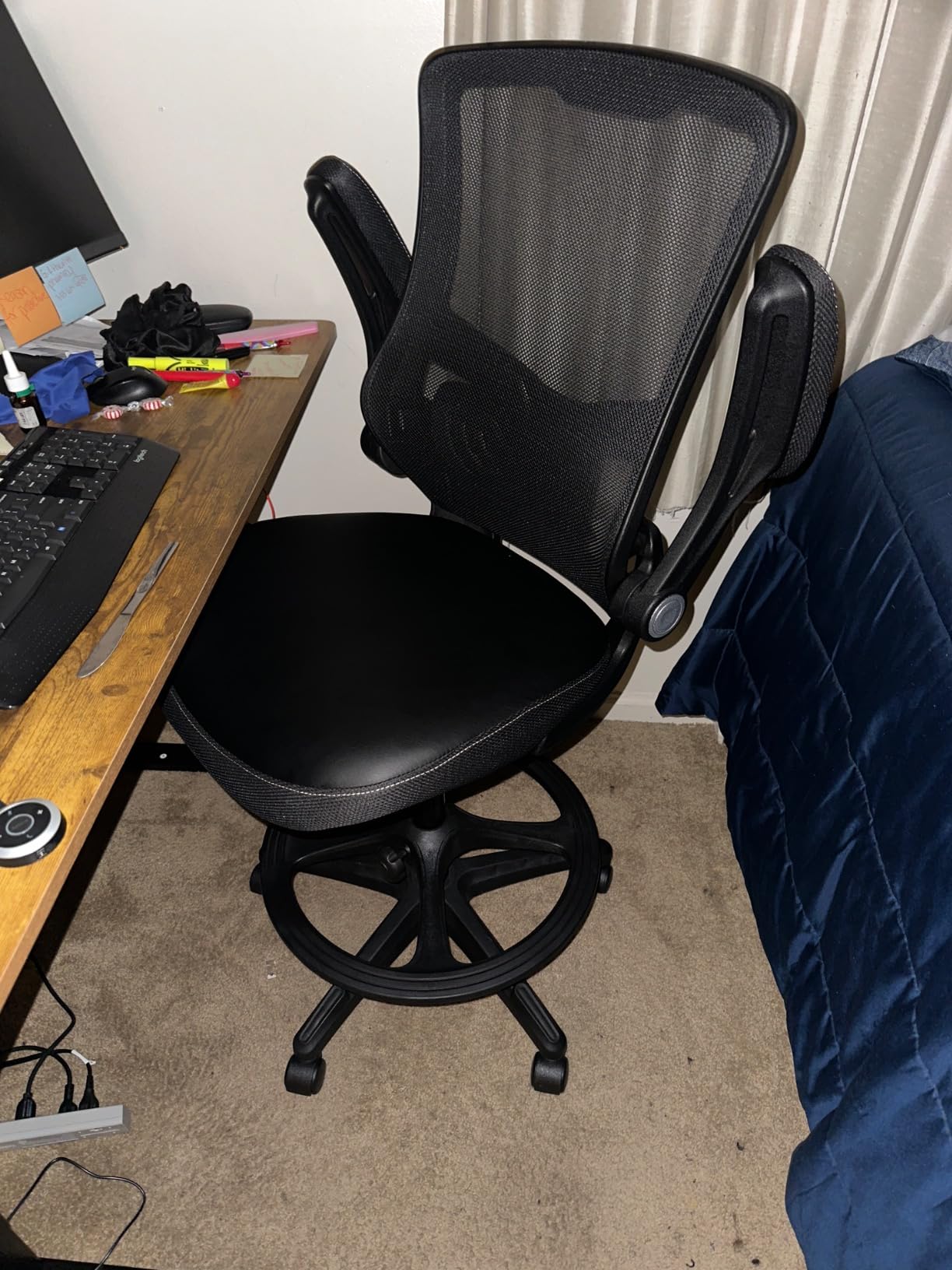 Drafting Chair Ergonomic Tall Office Chair Standing Desk Chair with Flip Up Arms Foot Rest Back Support Adjustable Height Mesh Drafting Stool, Black - Customer Photo 1