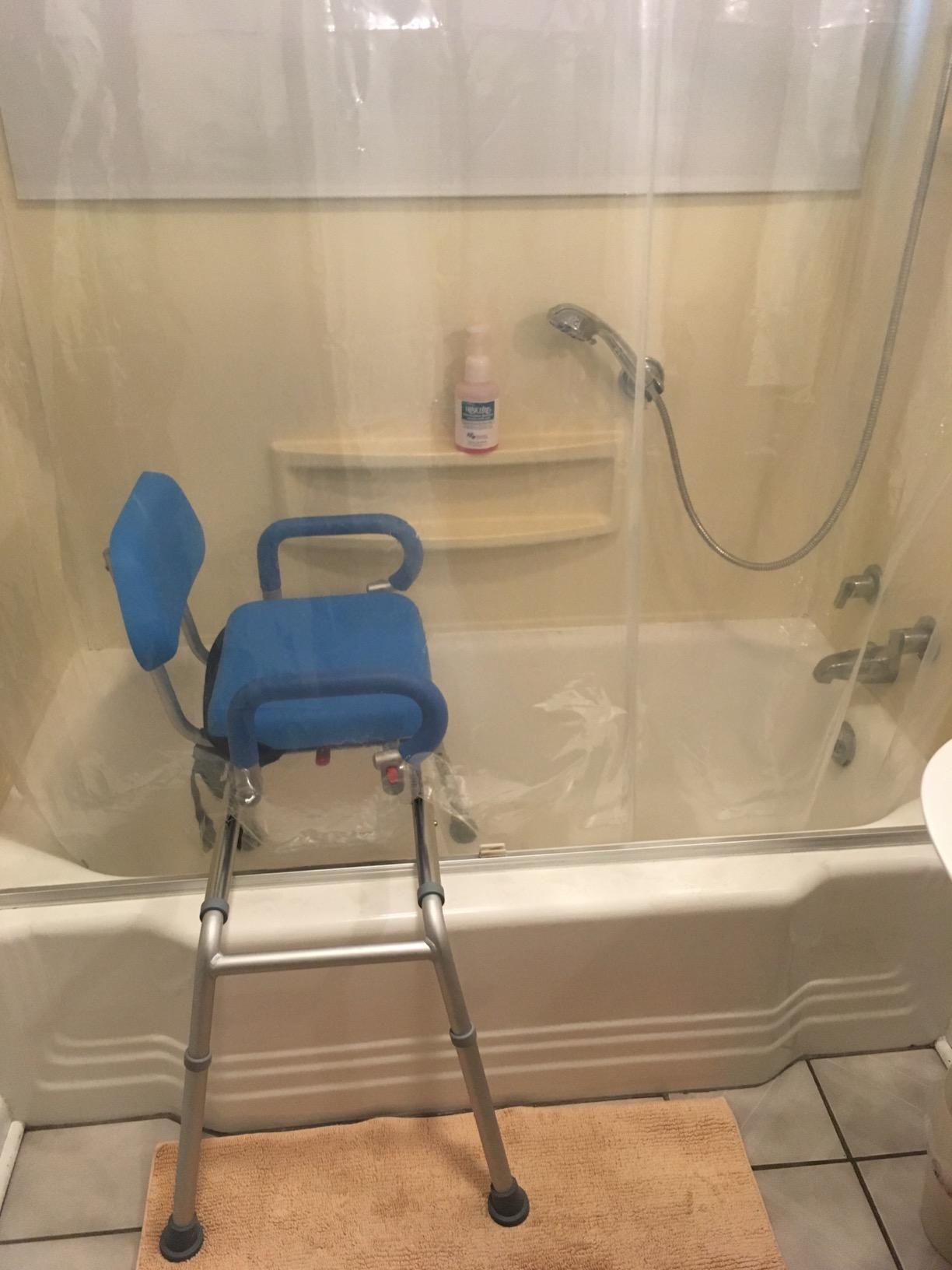 Platinum Health Carousel Sliding Shower Chair Tub Transfer Bench with Swivel Seat, Premium Padded, Pivoting Arms, Adjustable Space Saving Design for Tubs, Inside Shower, for Handicap & Seniors, Blue - Customer Photo 2