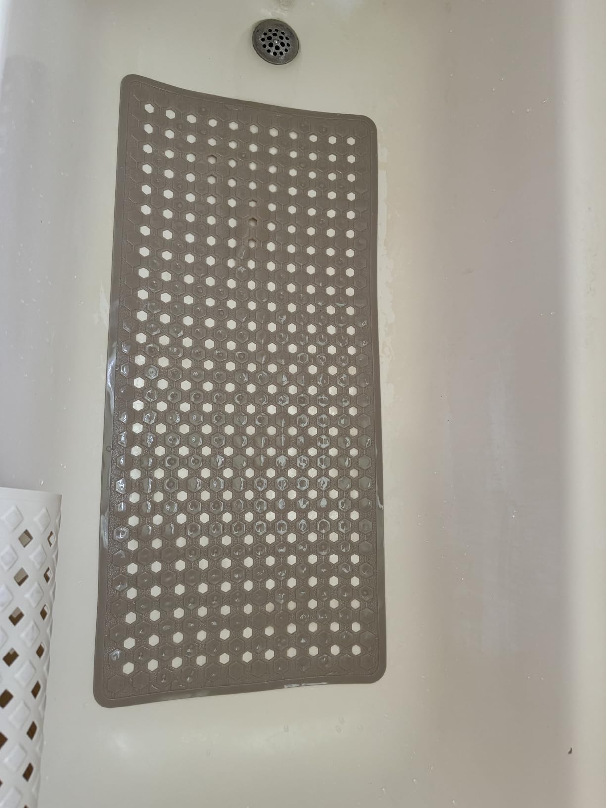GORILLA GRIP Patented Bath Tub Shower Mat, Machine Washable Bathtub Floor Liner Mats, Suction Cups and Drain Holes to Keep Tubs Clean, Soft on Feet, Bathroom Essentials, 35x16 Inch, Clear - Customer Photo 1