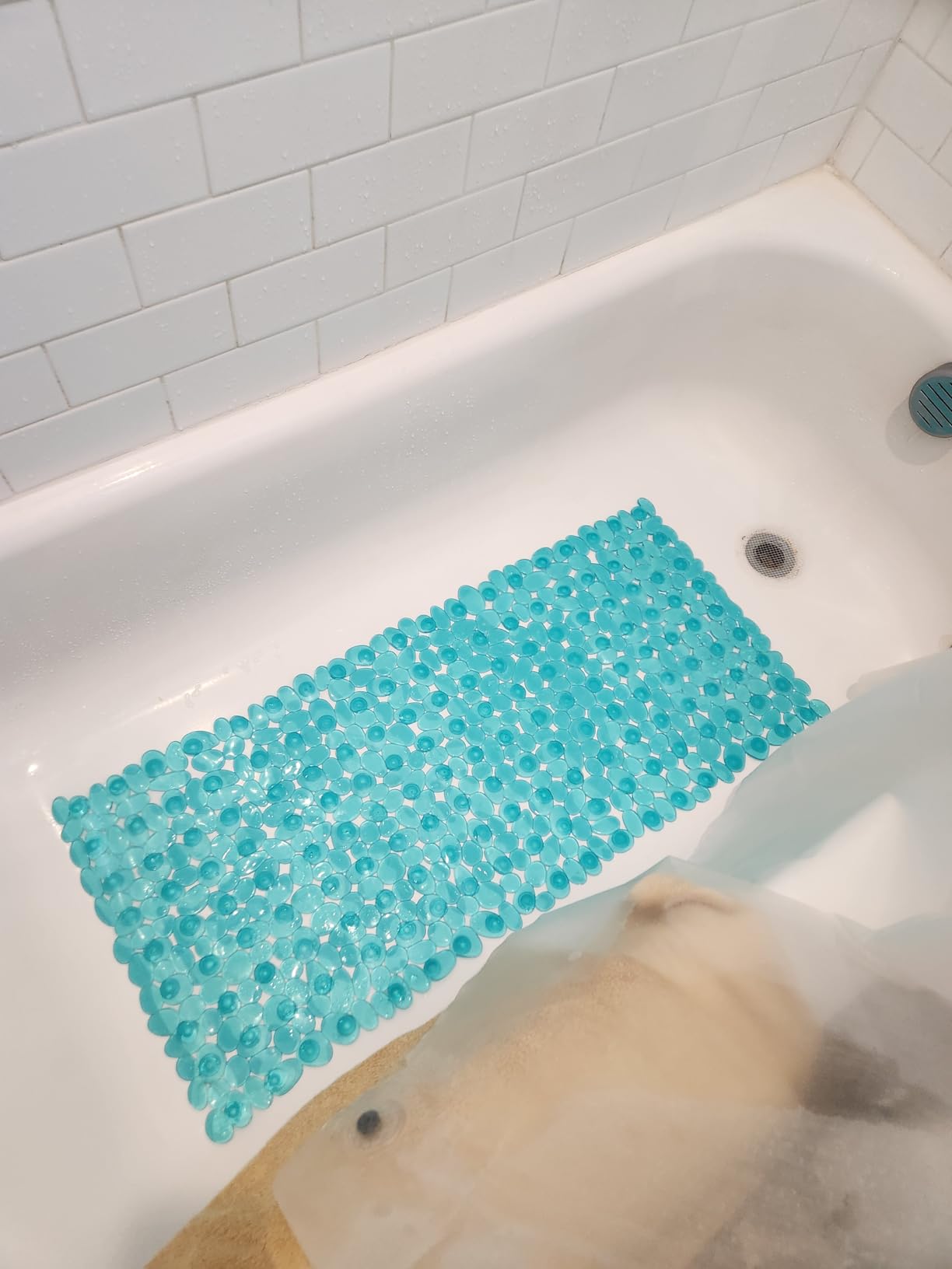 SONGZIMING Non-Slip Pebble Bathtub Mat Black 16 W x 35 L Inches (for Smooth/Non-Textured Tubs Only) Safe Shower Mat with Drain Holes, Suction Cups for Bathroom - Customer Photo 1