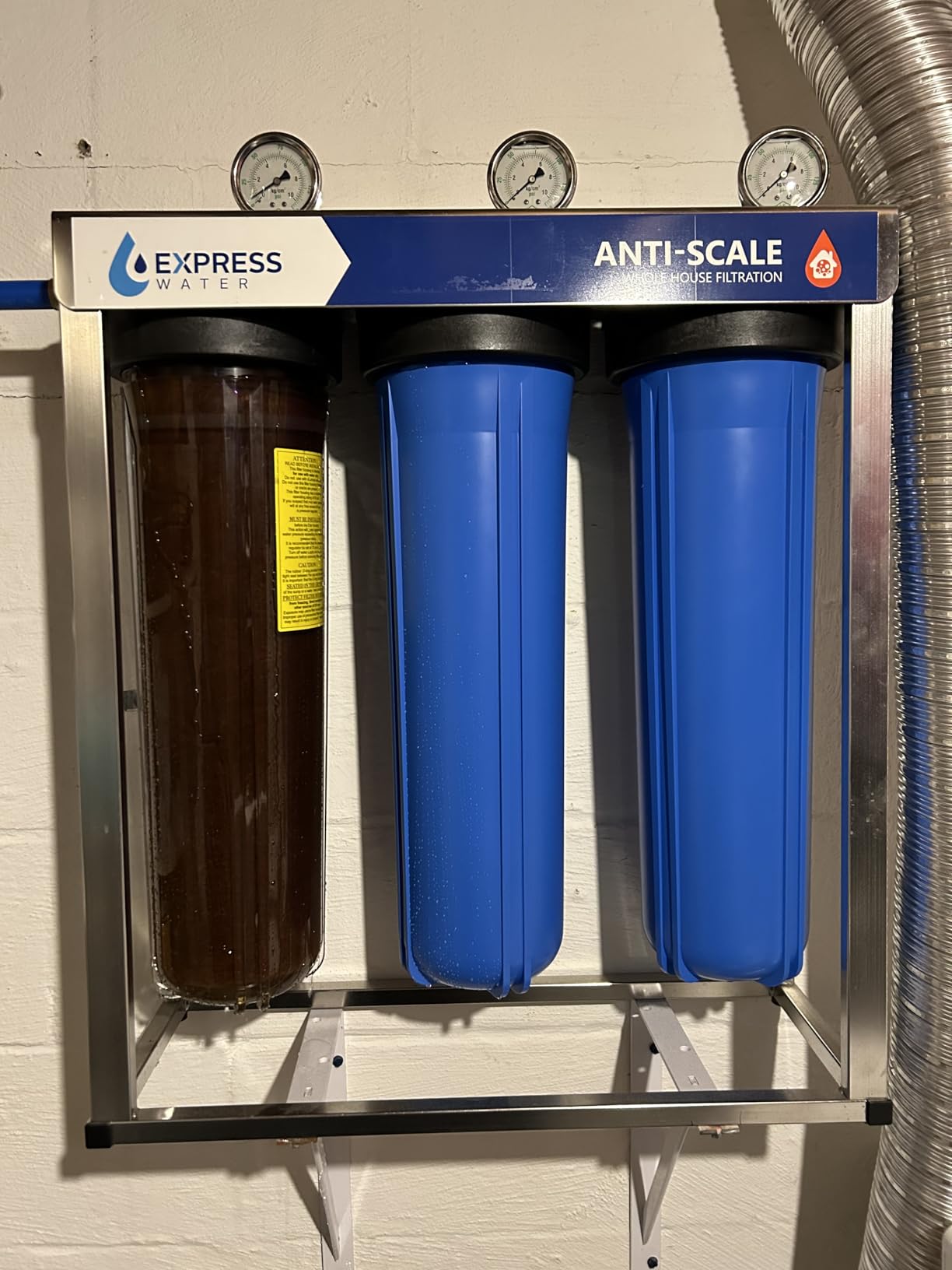 Express Water Whole House Anti Scale Filter Set – 3 Stage Filtration Water Conditioner Replacement Kit – Sediment, Carbon Block, Polyphosphate High Capacity Cartridge – 5 Micron – 4.5