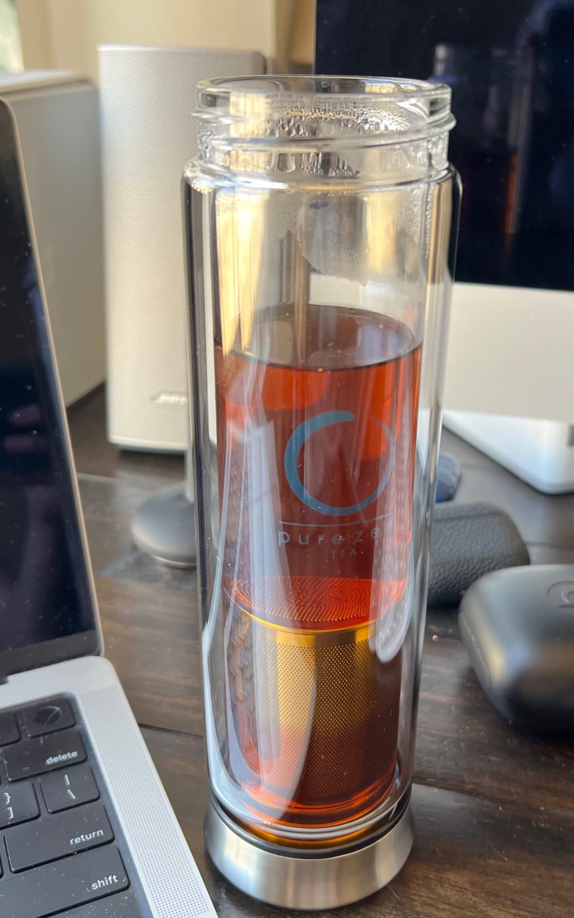 Pure Zen Tea Tumbler with Infuser - Double Wall Glass Travel Mug with Stainless Steel Filter - Leakproof Tea Infuser Bottle for Loose Leaf Infusions and Fruit Infused Water - Unique Gift Set - 13 oz - Customer Photo 2