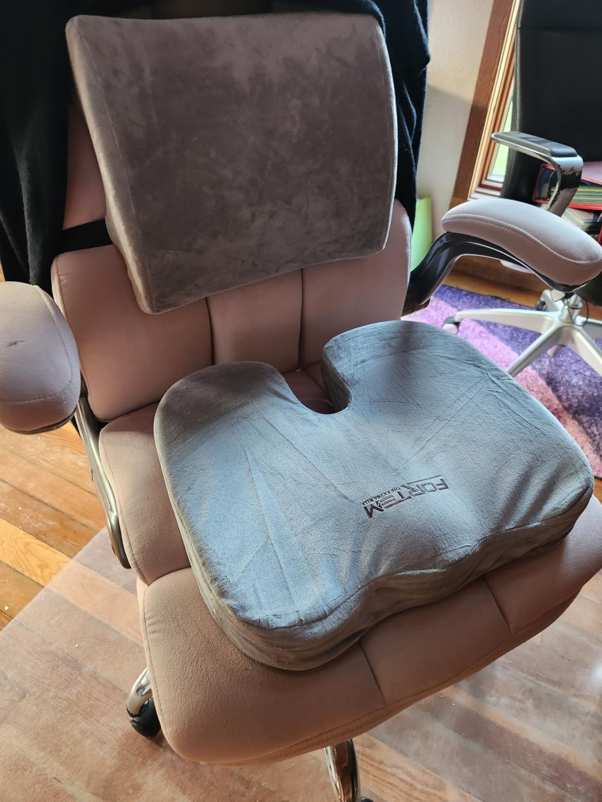FORTEM Office Chair Cushion and Back Support for Office Chair, Lumbar Support Pillow, Memory Foam, Non Slip Sitting and Back Rest for Gaming, Car Seat Cushion, Chair Pad - Customer Photo 1