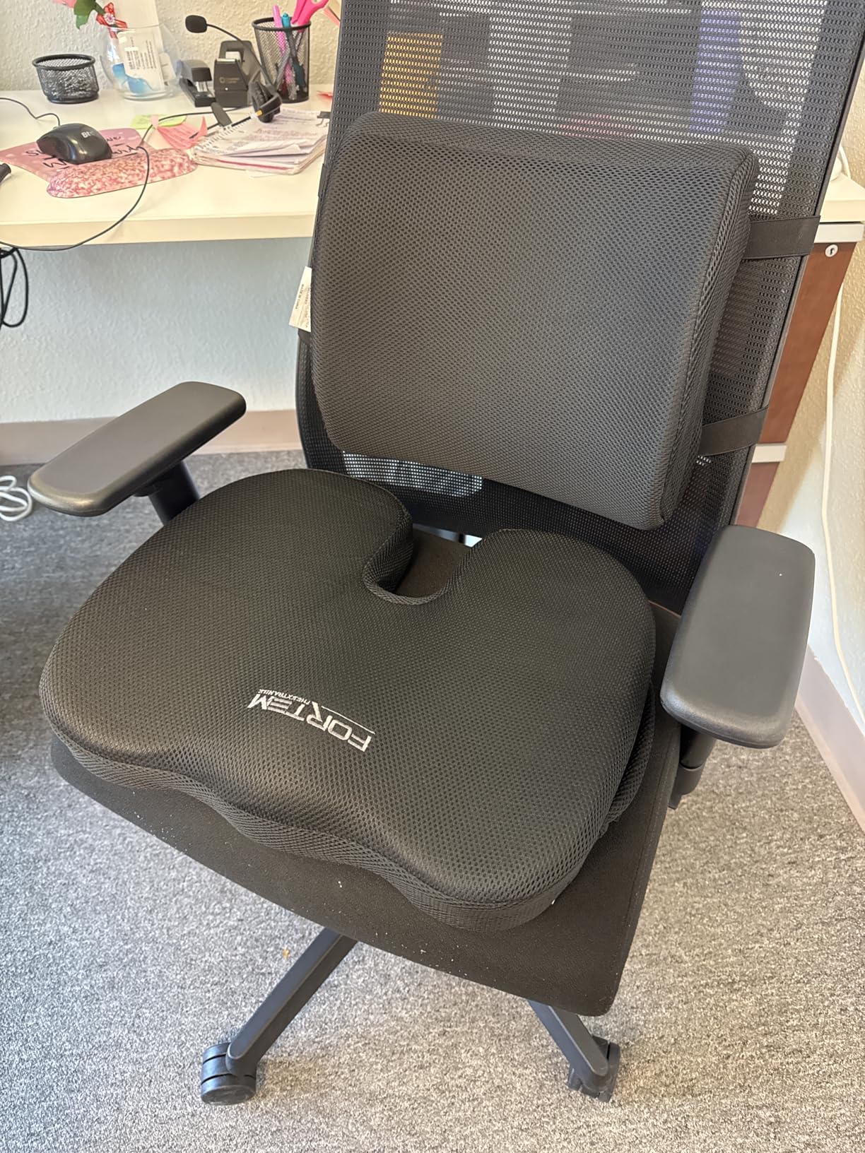 FORTEM Office Chair Cushion and Back Support for Office Chair, Lumbar Support Pillow, Memory Foam, Non Slip Sitting and Back Rest for Gaming, Car Seat Cushion, Chair Pad - Customer Photo 5