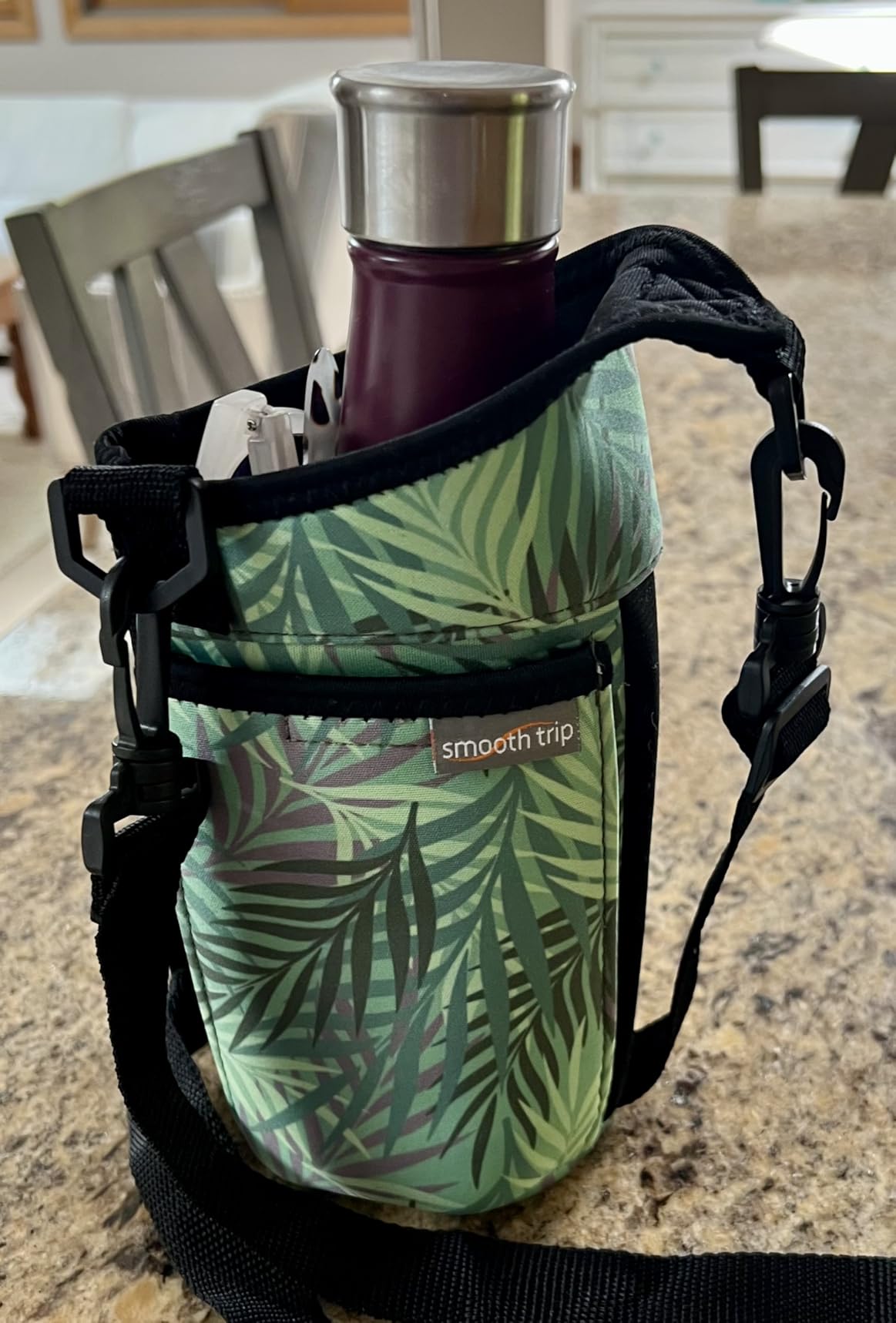 Smooth Trip AquaPockets Water Bottle Holder - Insulating Neoprene Sling Bag With Phone Pouch and Adjustable Strap for Walking and Hiking - Fits up to 32 oz. Bottles - Customer Photo 1