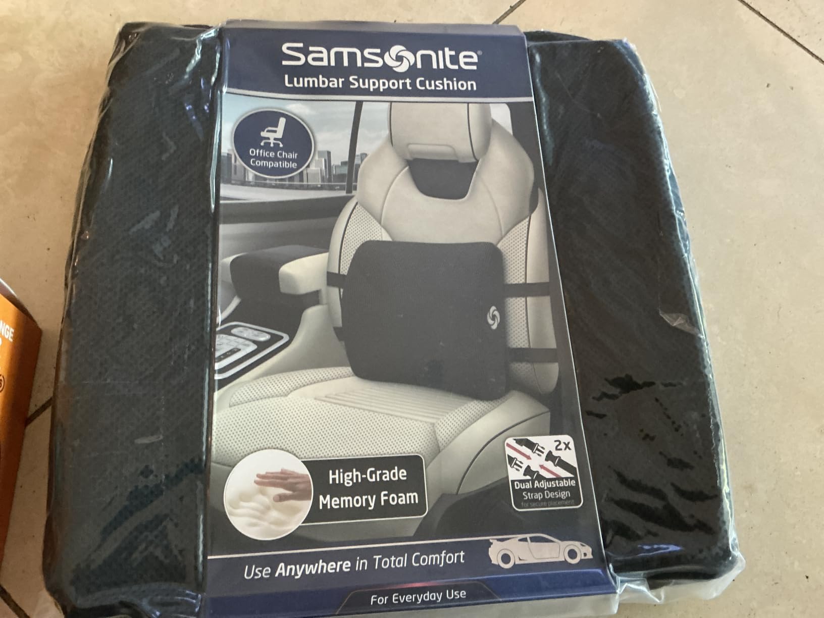 Samsonite Ergonomic Lumbar Support Pillow for Office Chair, Gaming Chair, or Car, Memory Foam Cushion with Ventilated Mesh and Adjustable Strap - Customer Photo 4