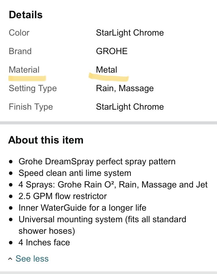 Grohe 27575002 Tempesta Cosmopolitan 2.5 GPM 4-Spray Hand Shower, Starlight Chrome - Customer Photo 2