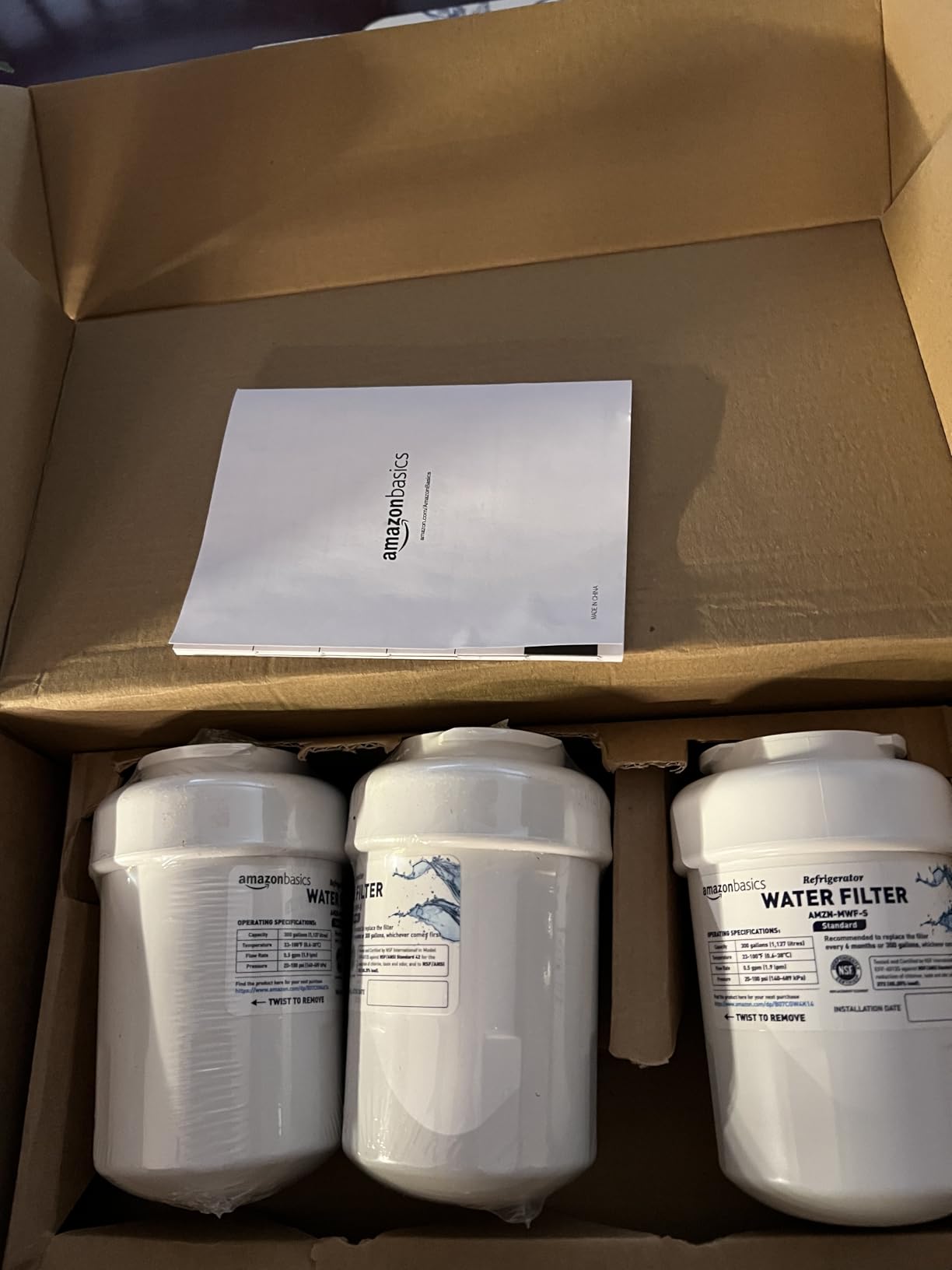 Amazon Basics Replacement GE MWF Refrigerator Water Filter for Filtration, NSF Certified, Compatible with GE and Kenmore, Premium Filtration, Easy to Install, Pack of 3 Customer Review Amazon Basics Replacement GE MWF Refrigerator Water Filter for Filtration, NSF Certified, Compatible with GE and Kenmore, Premium Filtration, Easy to Install, Pack of 3 - Customer Photo 1