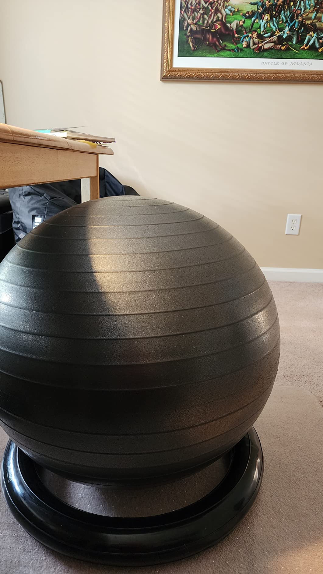 Trideer Exercise Yoga Ball Chair with Base for Home Office Desk, Stability & Fitness Ball Seat to Relieve Back Pain, Home Gym Workout for Abs, Pregnancy Ball with Pump - Customer Photo 1