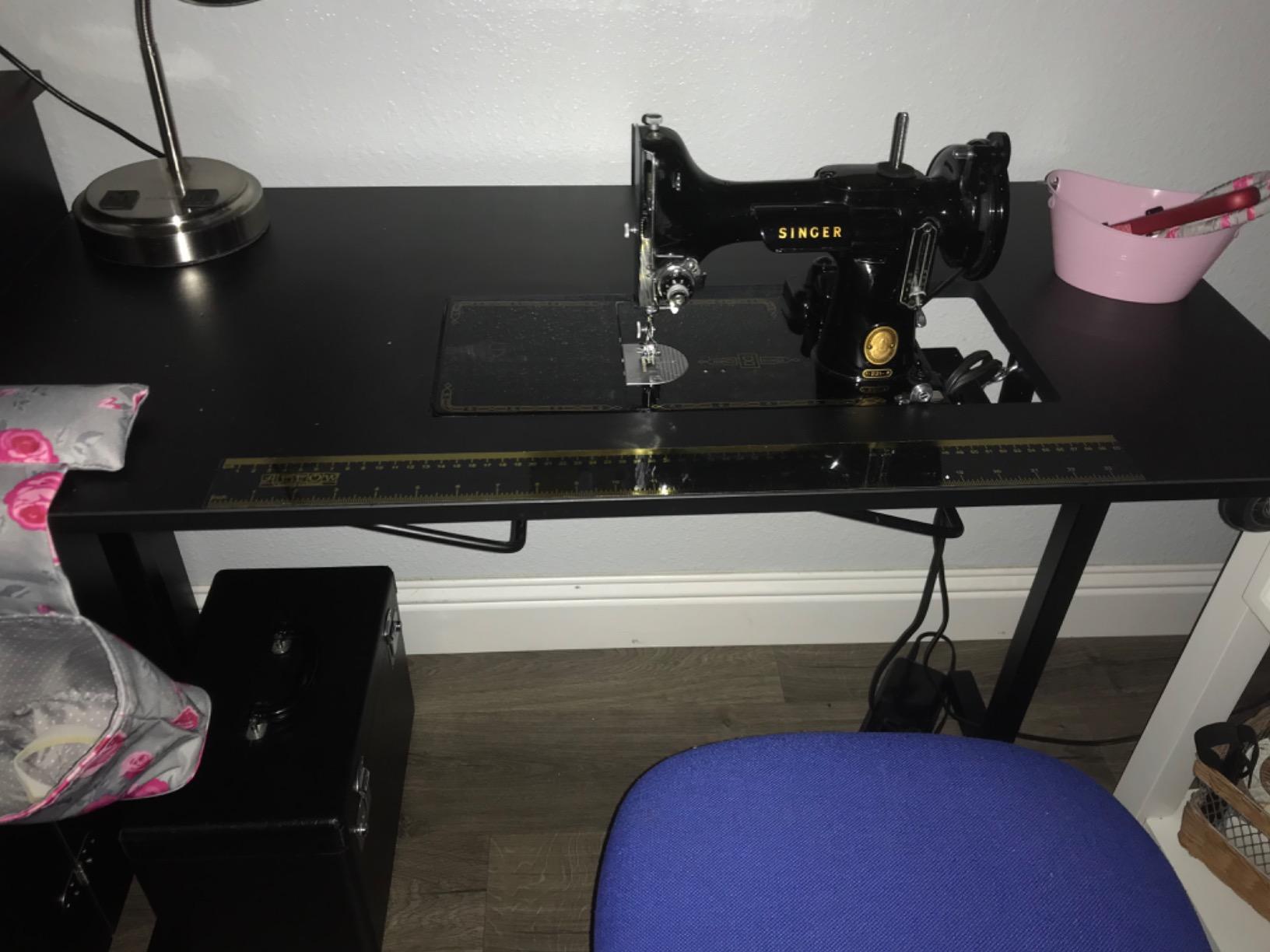 Arrow 611F Sewing Table for Vintage Singer Featherweight Sewing Machines 221 and 222, Portable with Wheels and Lift, Black Finish - Customer Photo 2