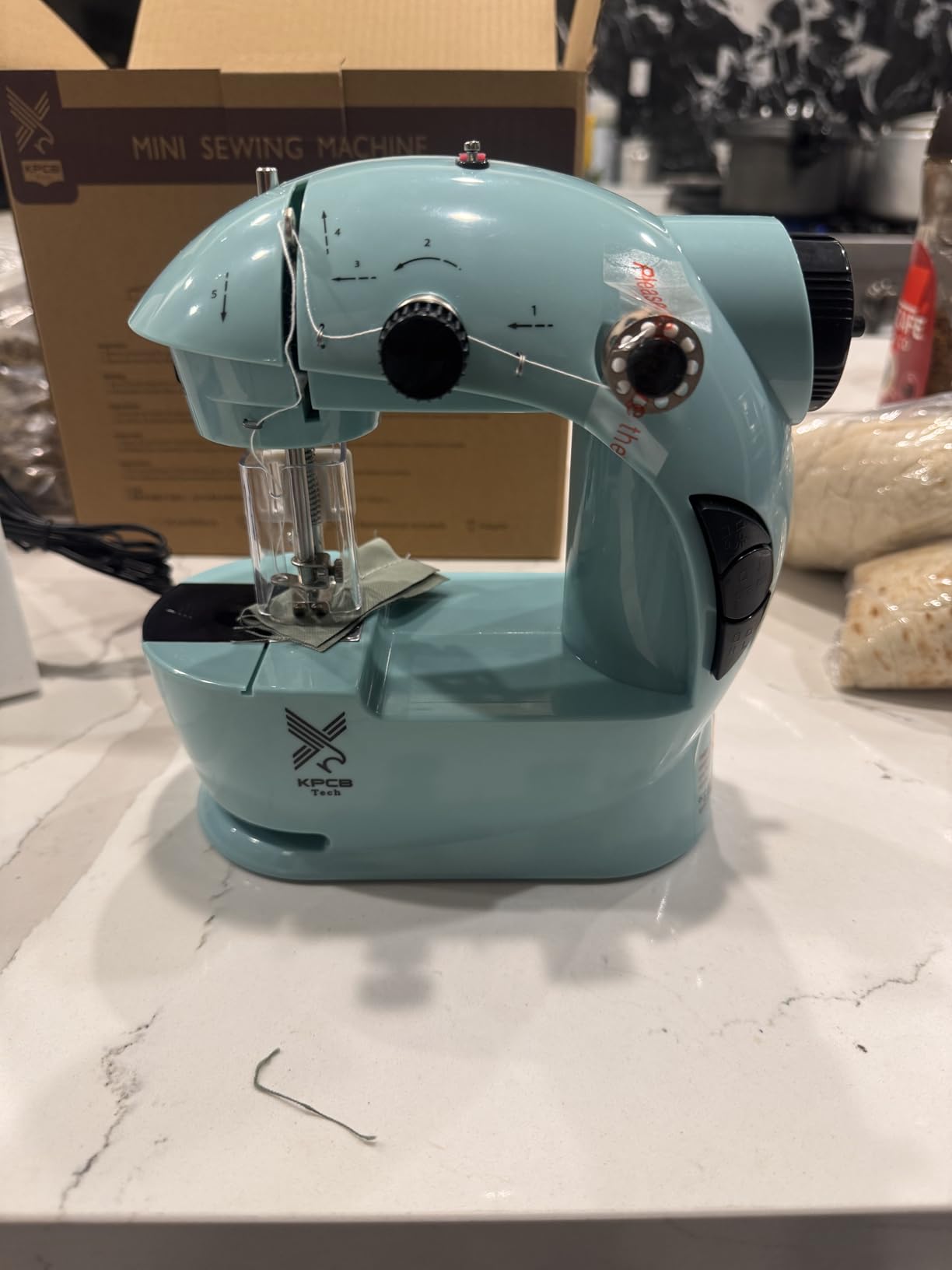 KPCB Tech Sewing Machine for Beginners [Full Set] with Finger Guard and Fabric Bundles - Mini Sewing Machine with Sewing Kits, Foot Pedal, US Adapter and Extension Table - Customer Photo 1