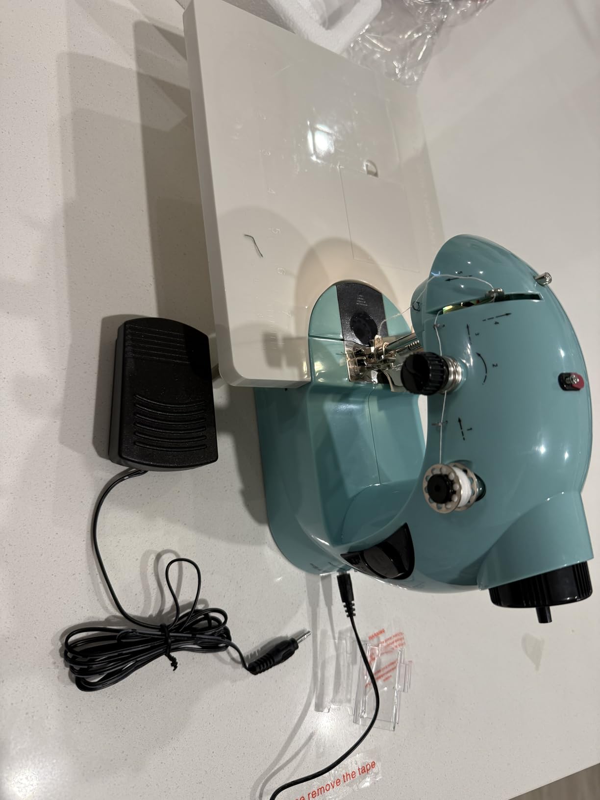 KPCB Tech Sewing Machine for Beginners [Full Set] with Finger Guard and Fabric Bundles - Mini Sewing Machine with Sewing Kits, Foot Pedal, US Adapter and Extension Table - Customer Photo 2