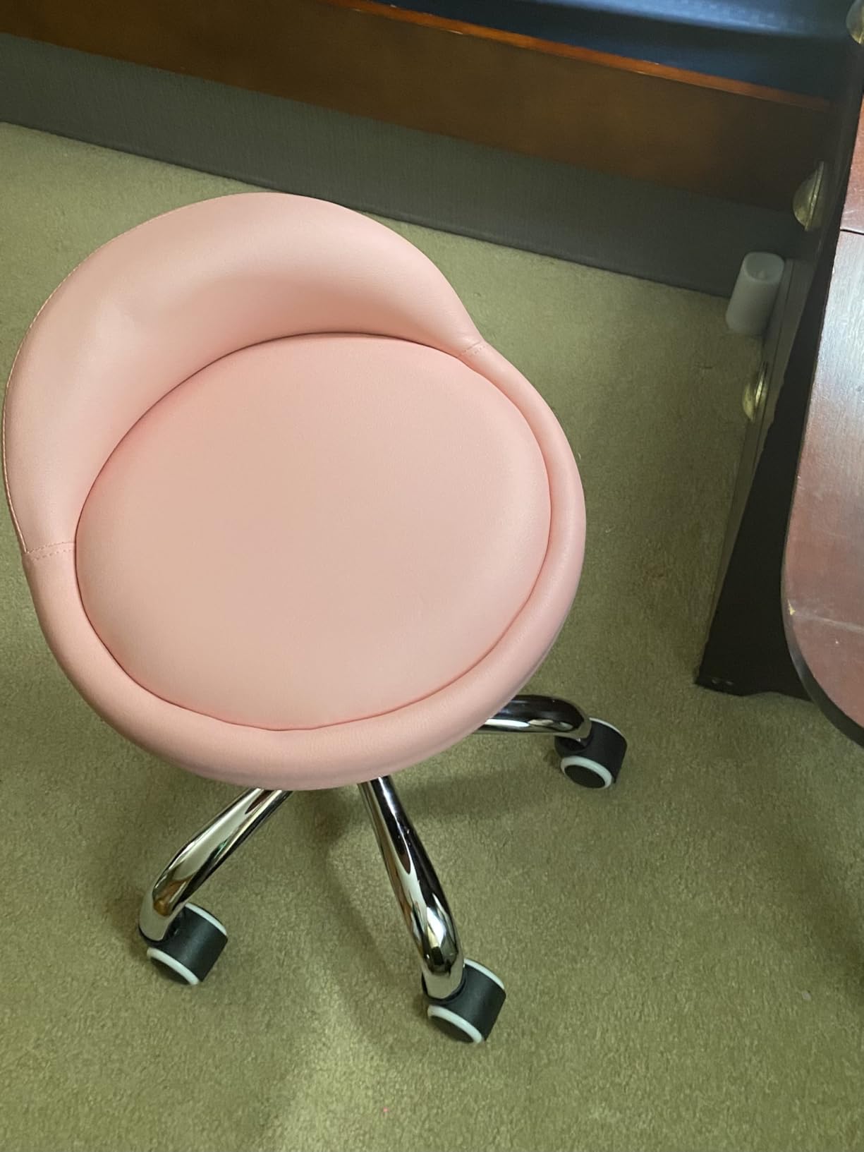 KKTONER PU Leather Round Rolling Stool with Back Rest Height Adjustable Swivel Drafting Work SPA Task Chair with Wheels Black - Customer Photo 1
