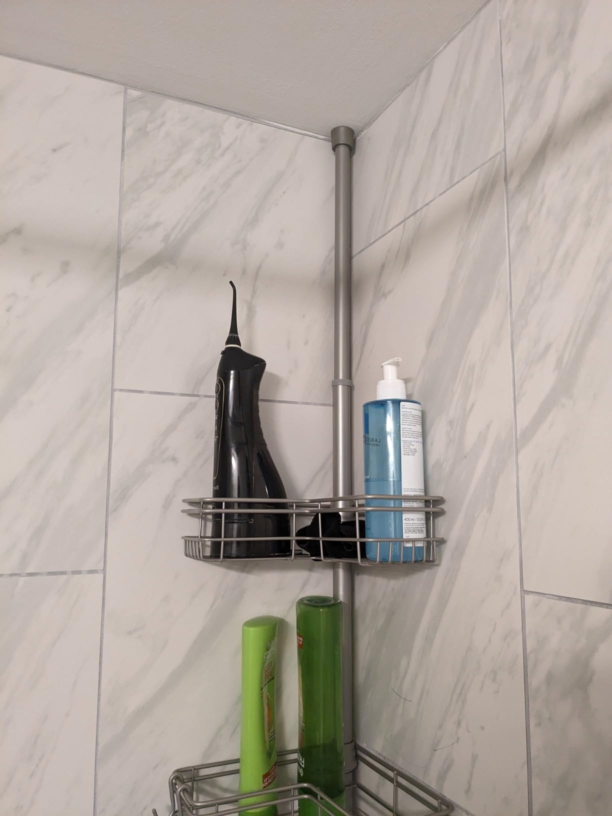 Zenna Home Tension Pole Shower Caddy Corner Organizer, Adjustable Standing Shower Caddy with 4 L-shaped Baskets and Hooks, Rust Resistant Bathroom Tension Rod Organizer, 60 to 97 Inch, Satin Nickel - Customer Photo 1