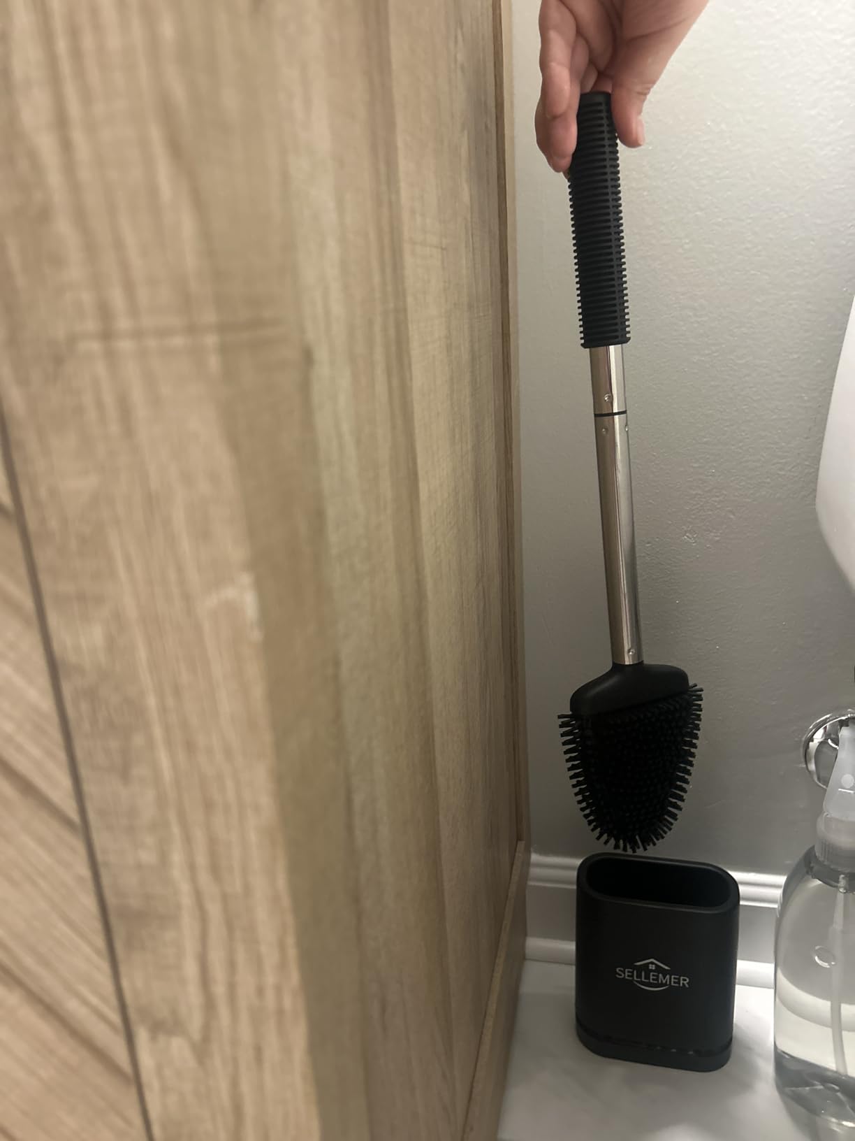 Sellemer Toilet Brush and Holder Set - Flexible Toilet Bowl Brush Head with Silicone Bristles, Compact Size for Storage and Organization, Ventilation Slots Base (1 Pack, White) - Customer Photo 2