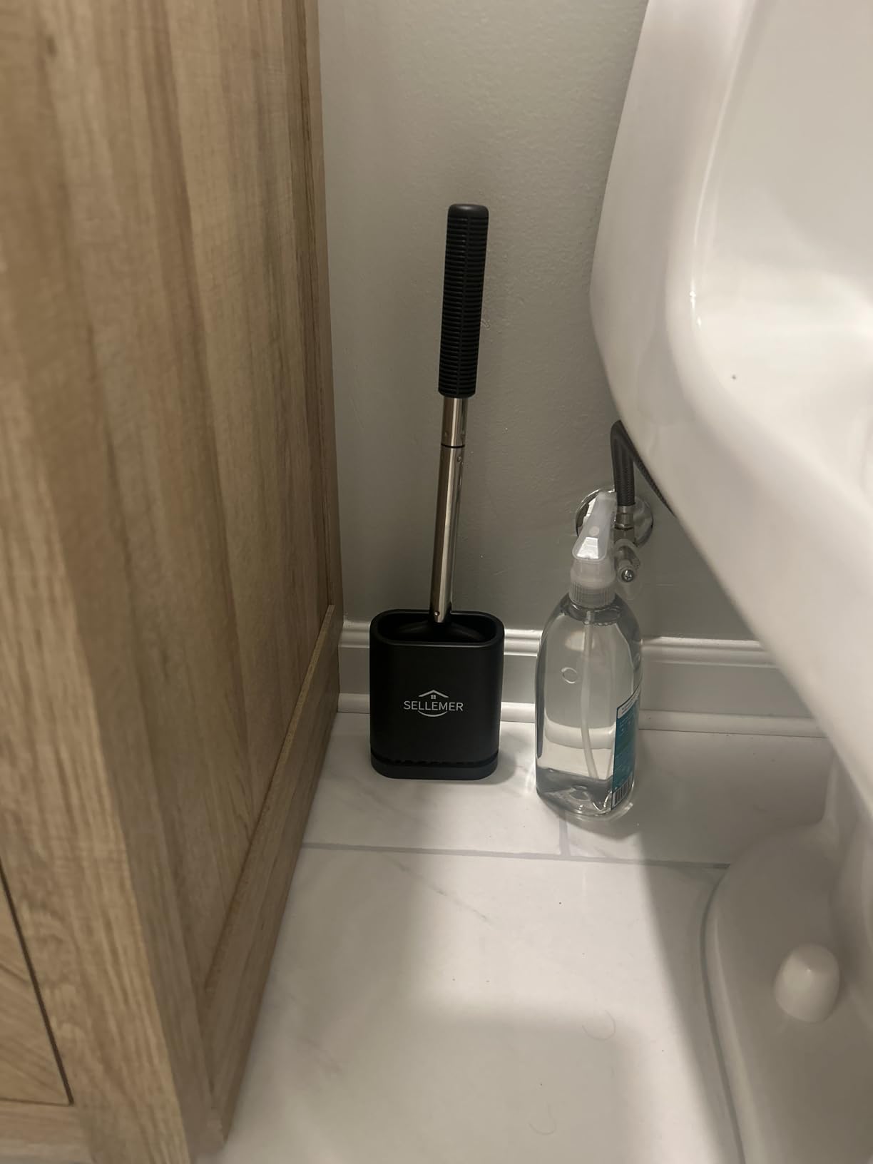 Sellemer Toilet Brush and Holder Set - Flexible Toilet Bowl Brush Head with Silicone Bristles, Compact Size for Storage and Organization, Ventilation Slots Base (1 Pack, Silver) - Customer Photo 1