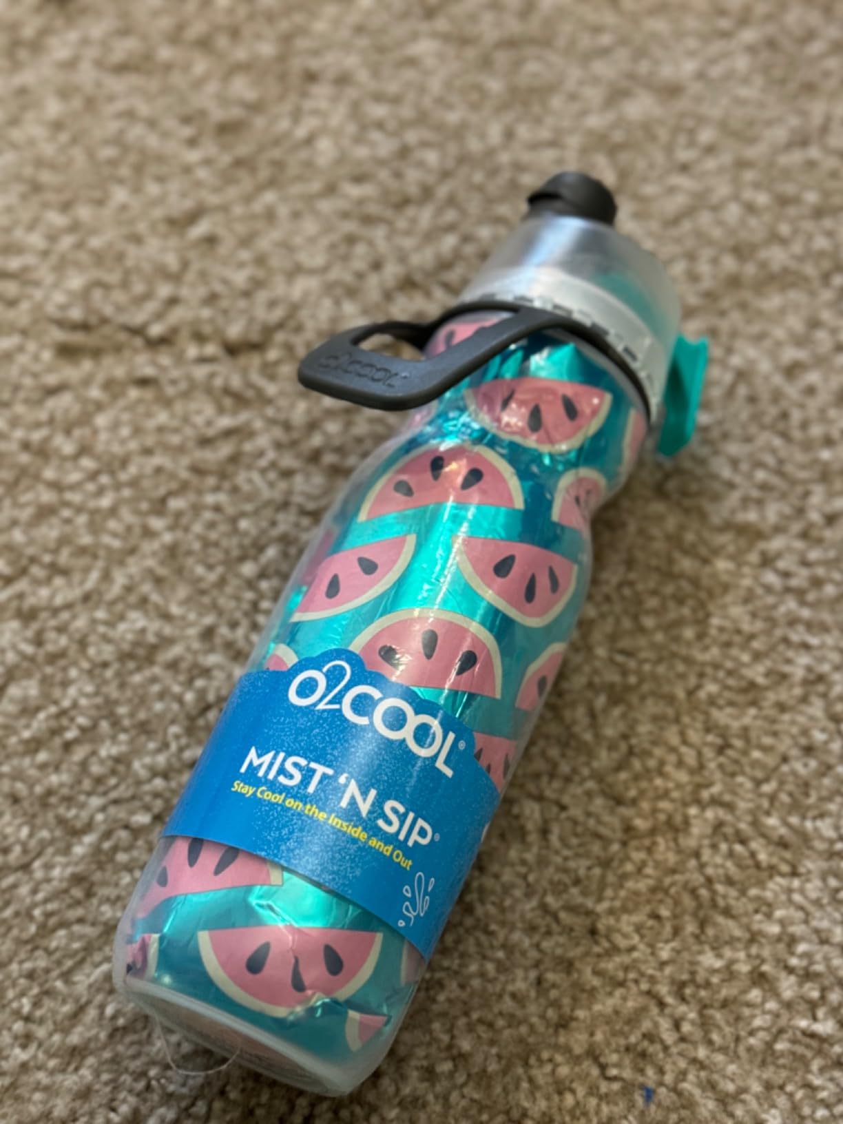 O2COOL Mist 'N Sip Misting Water Bottle 2-in-1 Mist And Sip Function With No Leak Pull Top Spout Reusable Sports Water Bottle - 20 oz (Pink Palm Tree) - Customer Photo 2