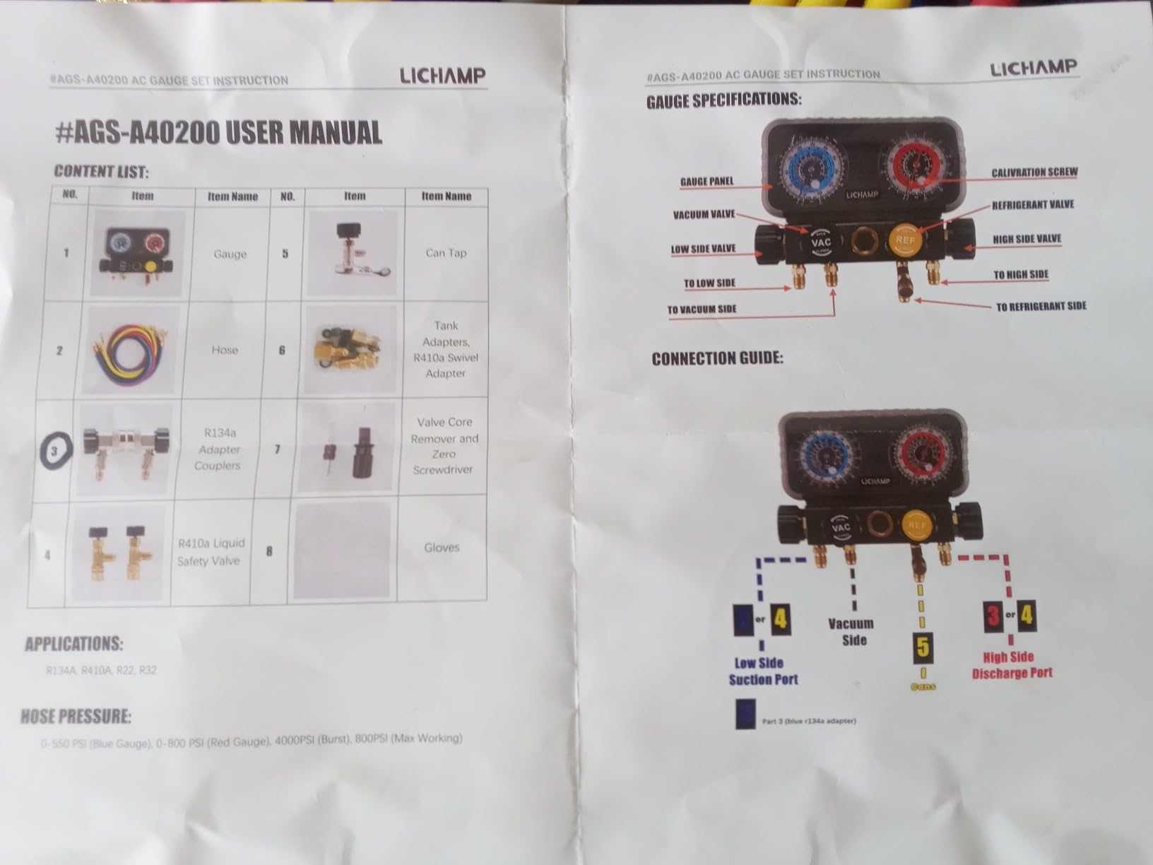 Lichamp HVAC R410A Manifold Gauge Set AC R134A, Freon R22 R32 410A 134A Diagnostic Manifold Gauge with Hose Kit Air Conditioner Refrigerant Recharge Kit Customer Review Lichamp HVAC R410A Manifold Gauge Set AC R134A, Freon R22 R32 410A 134A Diagnostic Manifold Gauge with Hose Kit Air Conditioner Refrigerant Recharge Kit - Customer Photo 1
