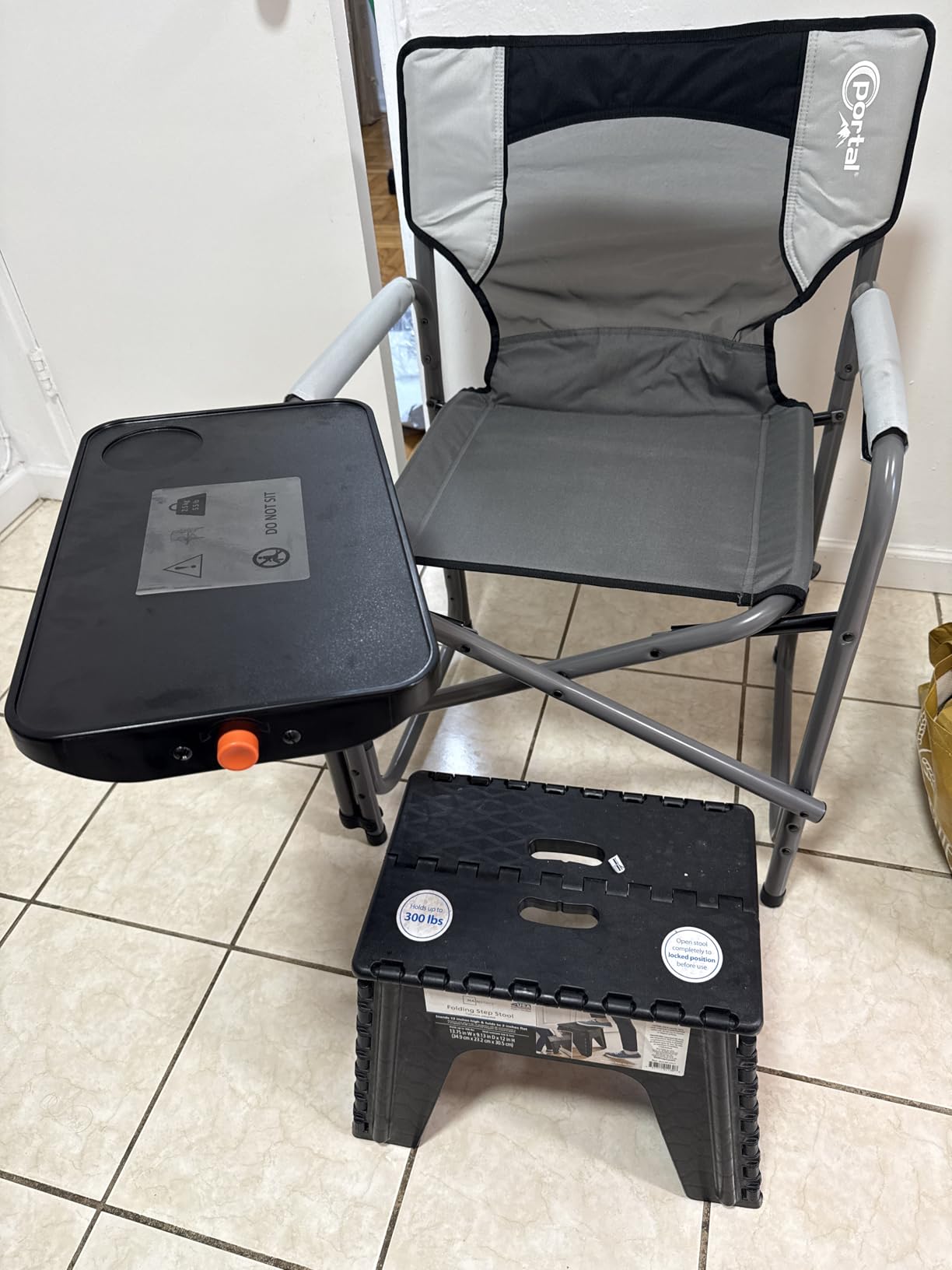 PORTAL Tablet Table Camping Directors Chair, Foldable Camp Chair with 2-Way Rotatable Side Table, Outdoor Folding Chairs for Adults, Heavy Duty Supports 300LBS for Lawn Patio Beach, Grey - Customer Photo 1