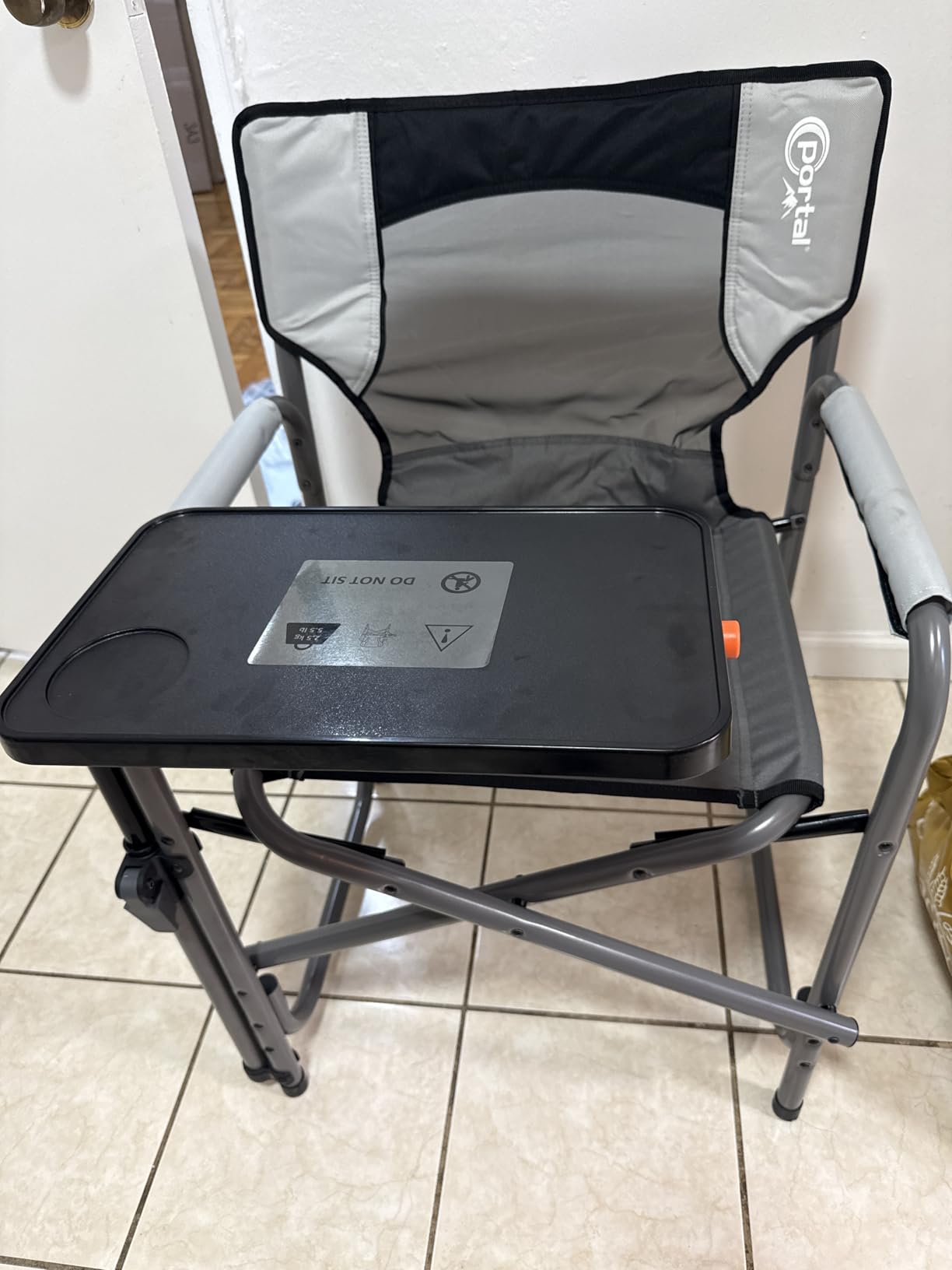 PORTAL Tablet Table Camping Directors Chair, Foldable Camp Chair with 2-Way Rotatable Side Table, Outdoor Folding Chairs for Adults, Heavy Duty Supports 300LBS for Lawn Patio Beach, Grey - Customer Photo 2