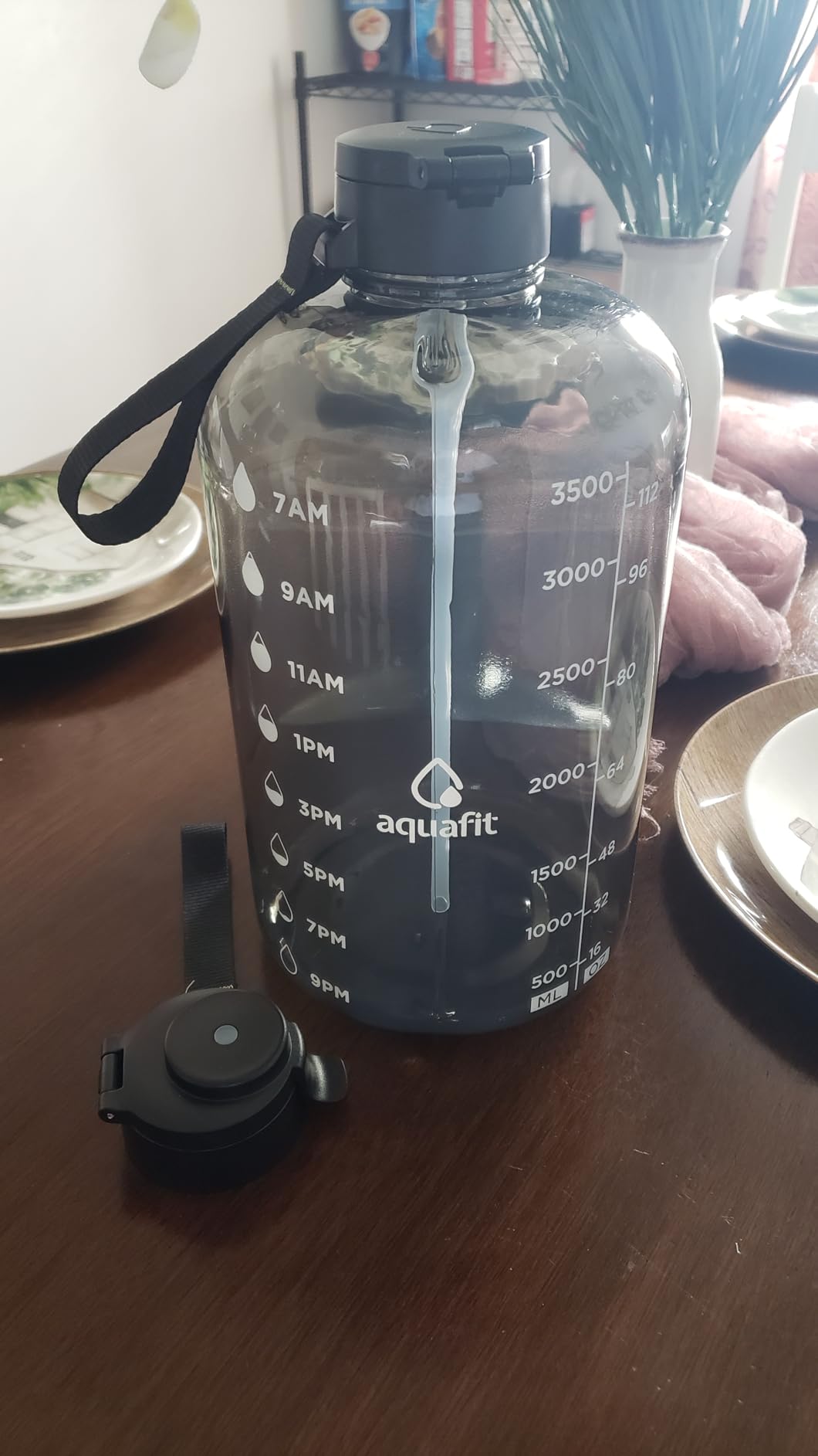 AQUAFIT 1 Gallon Water Bottle with Time Marker - Straw & Chug Lid - BPA Free Gym Water Bottle with Straw - Big Gallon Jug (Gray, 128 oz - 2 Lids) - Customer Photo 2