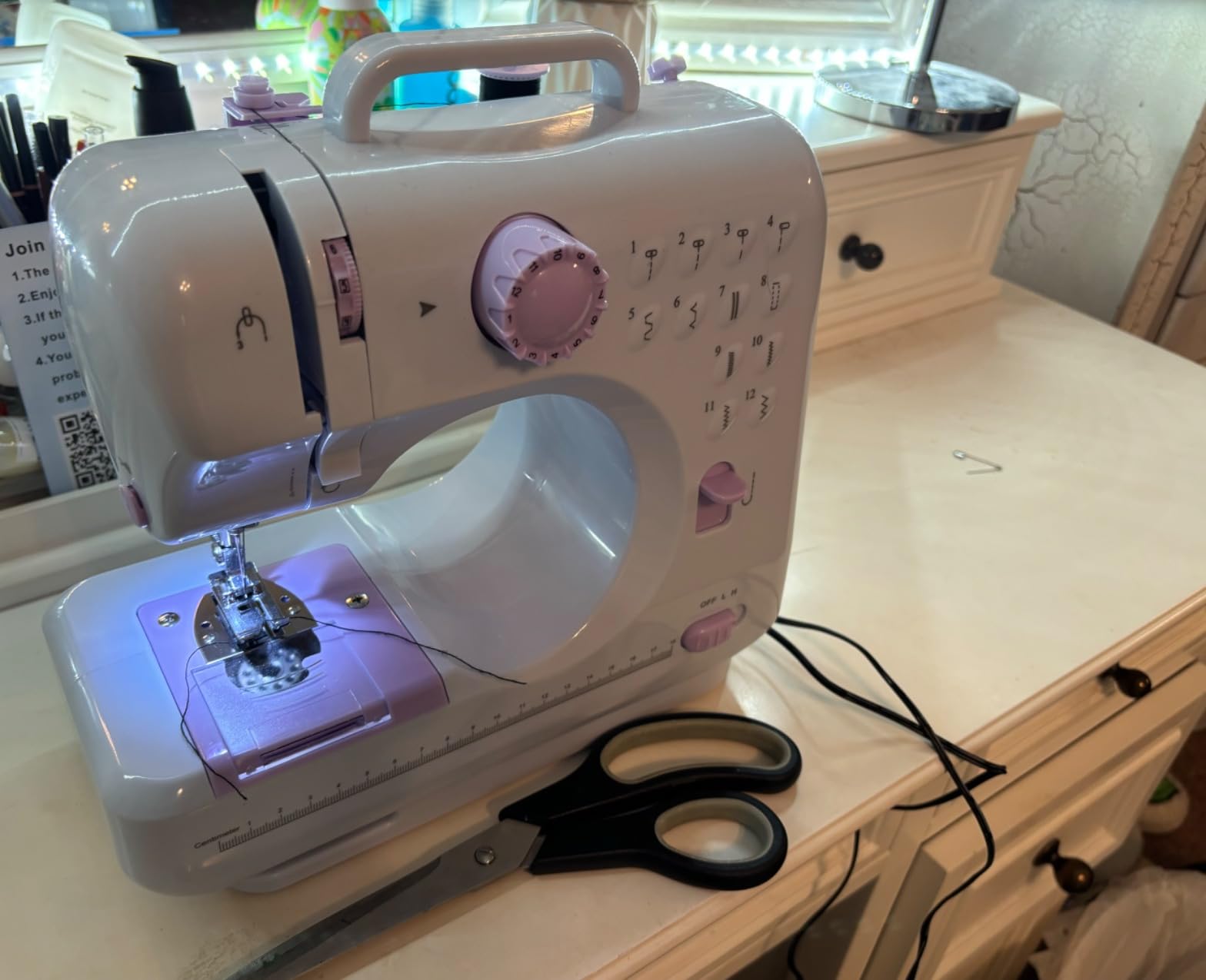 Sewing Machine Portable mini Electric Sewing Machine for beginners 12 Built-in Stitches 2 Speed with Foot Pedal，Light, Storage Drawer. - Customer Photo 1