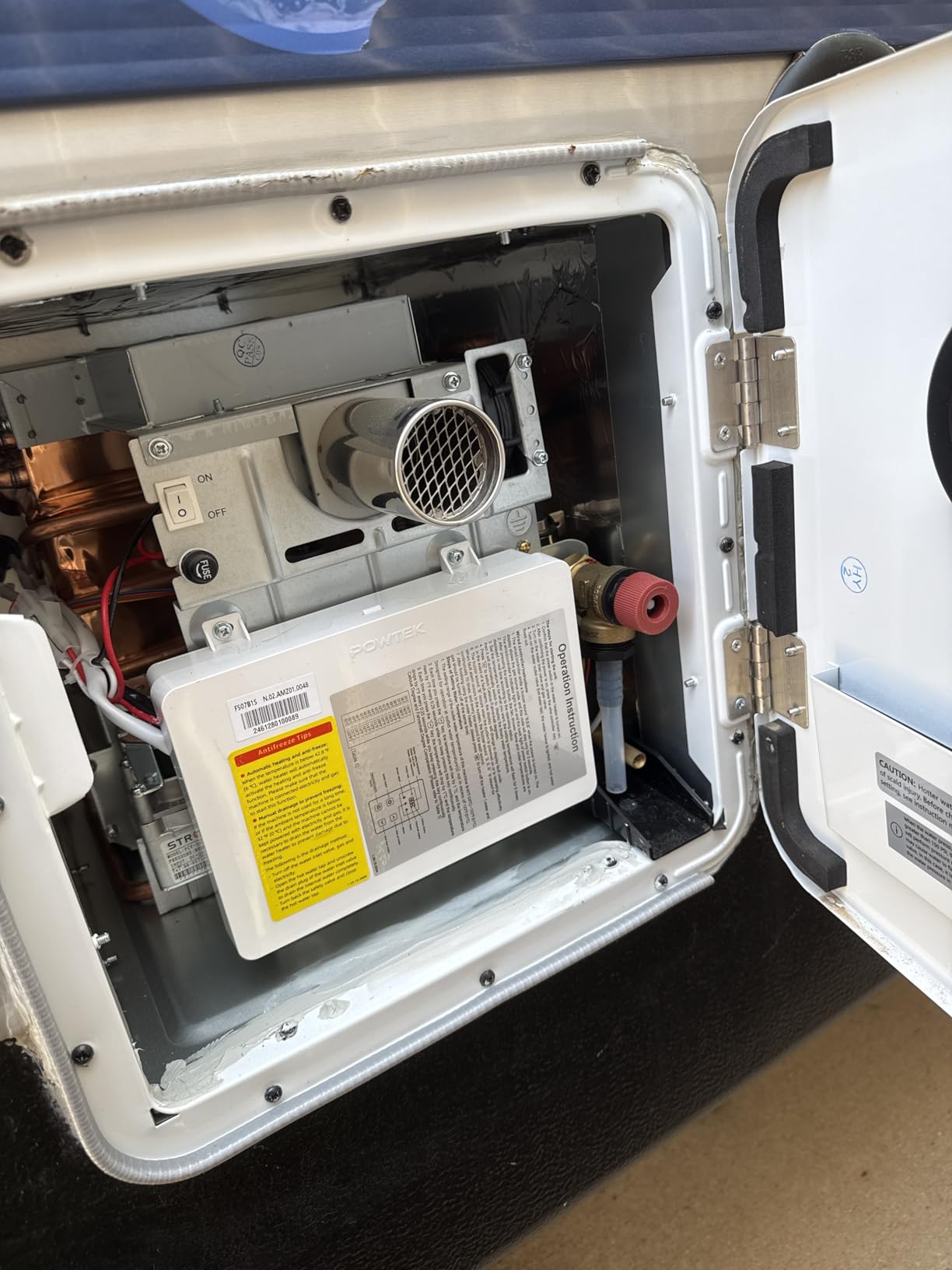 FOGATTI RV Tankless Water Heater, with 15 x 15 inches Black Door and Remote Controller, DC 12V, Best High Altitude Performance, Ideal for RVers' Everyday Use, InstaShower 8 Plus, Gen 2 - Customer Photo 1