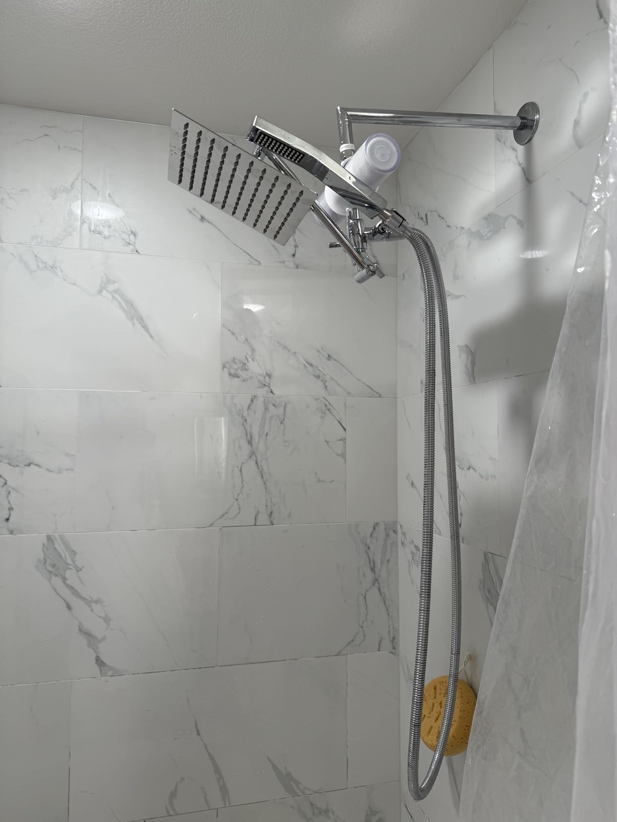 G-Promise All Metal 8 Inch Dual Square Shower Head with Handheld Spray Combo, Rain Shower Head, Adjustable Extension Arm, 3-Way Diverter, 71 Inch Extra Long Hose - A Bathroom Upgrade (Brushed Nickel) Customer Review G-Promise All Metal 8 Inch Dual Square Shower Head with Handheld Spray Combo, Rain Shower Head, Adjustable Extension Arm, 3-Way Diverter, 71 Inch Extra Long Hose - A Bathroom Upgrade (Brushed Nickel) - Customer Photo 1