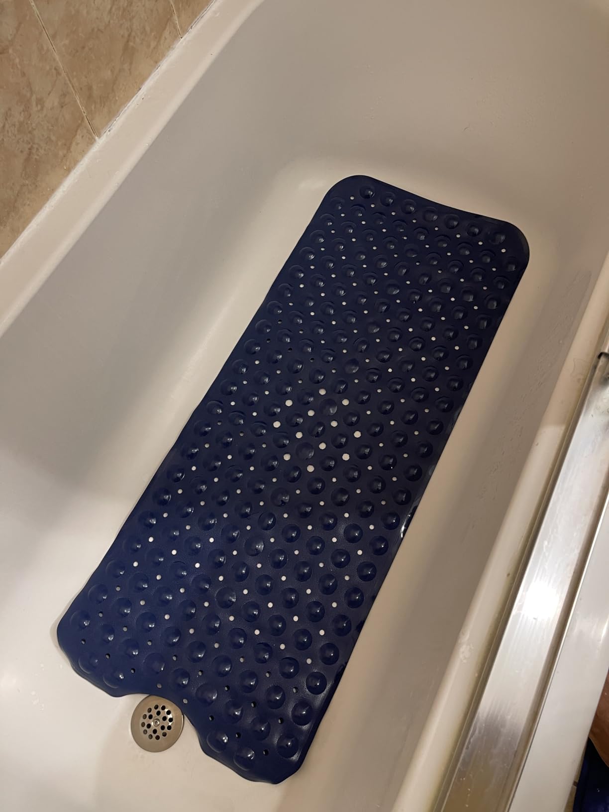 Bathtub Mats for Shower Tub, Extra Long Non-Slip 39 x 16 Inch Bath Mat with Drain Holes and Suction Cups, BathMat for Bathroom with Machine Washable (Clear Grey) - Customer Photo 1