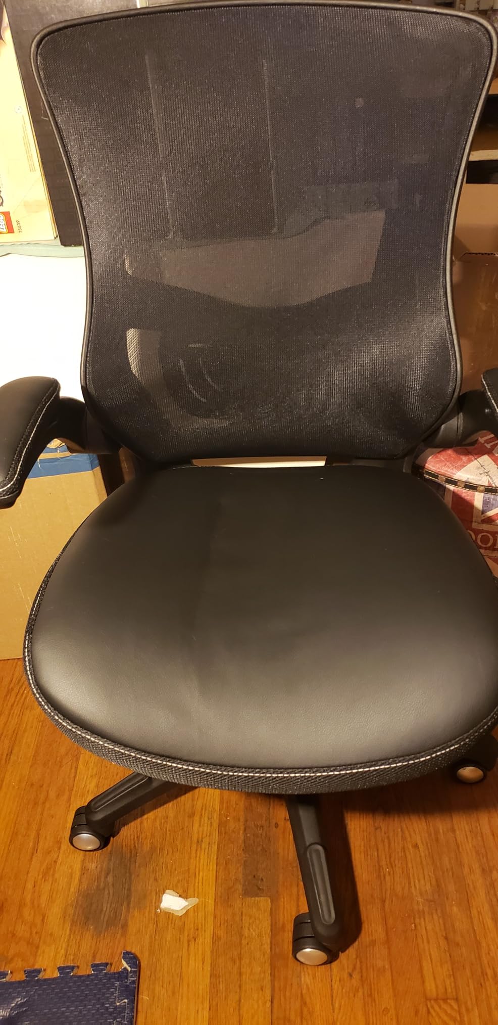 Office Chair Ergonomic Desk Chair, Computer PU Leather Home Office Chair, Swivel Mesh Back Adjustable Lumbar Support Flip-up Arms Executive Task Chair - Customer Photo 3