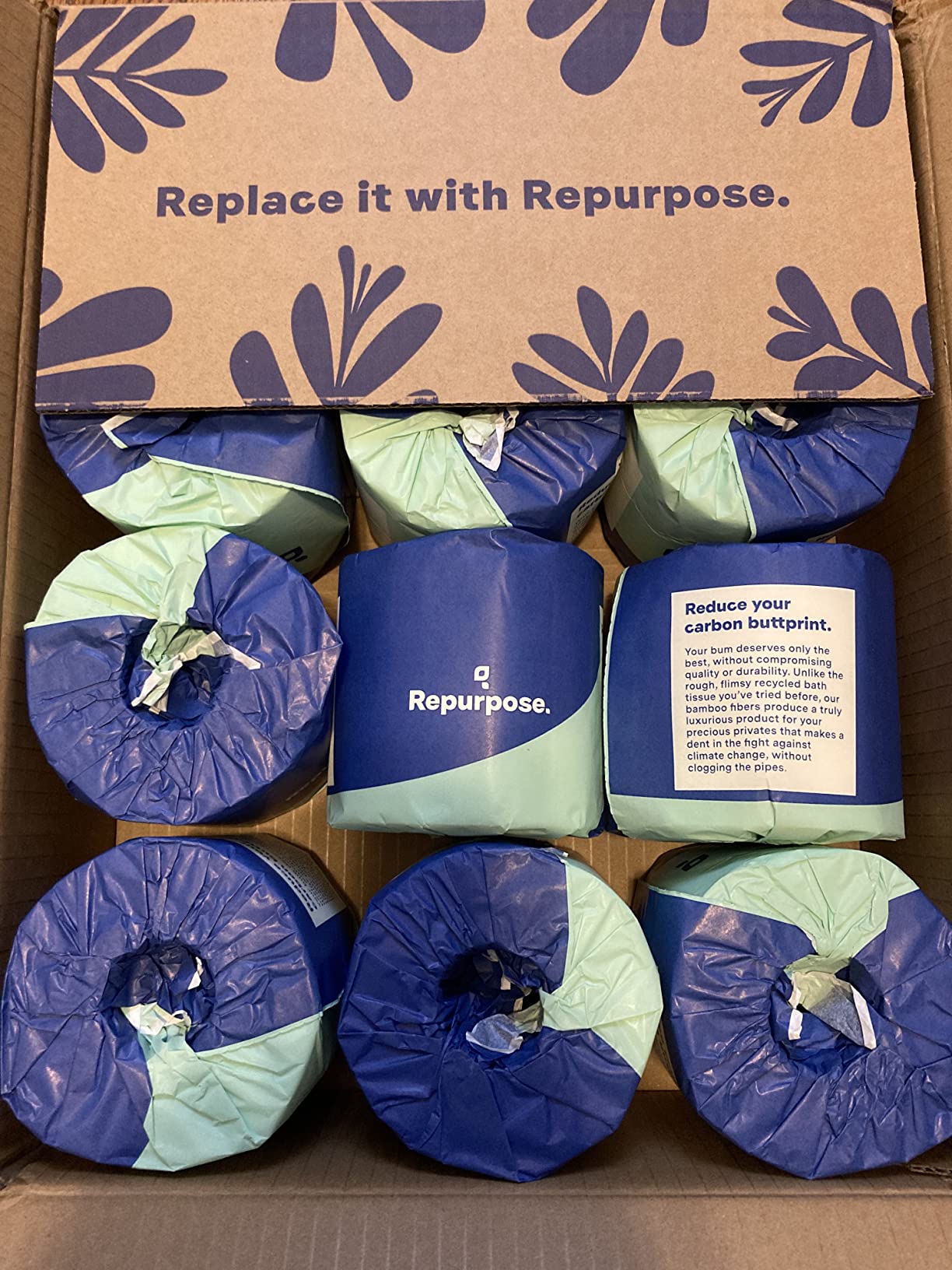 Repurpose 100% Bamboo Toilet Paper, 3-Ply, Tree-Free, Plastic-Free, FSC Certified, Septic Safe, Fast Dissolving, RV-Friendly, 12 Rolls (300 Sheets/Roll), No Fragrance/Dyes Customer Review Repurpose 100% Bamboo Toilet Paper, 3-Ply, Tree-Free, Plastic-Free, FSC Certified, Septic Safe, Fast Dissolving, RV-Friendly, 12 Rolls (300 Sheets/Roll), No Fragrance/Dyes - Customer Photo 1