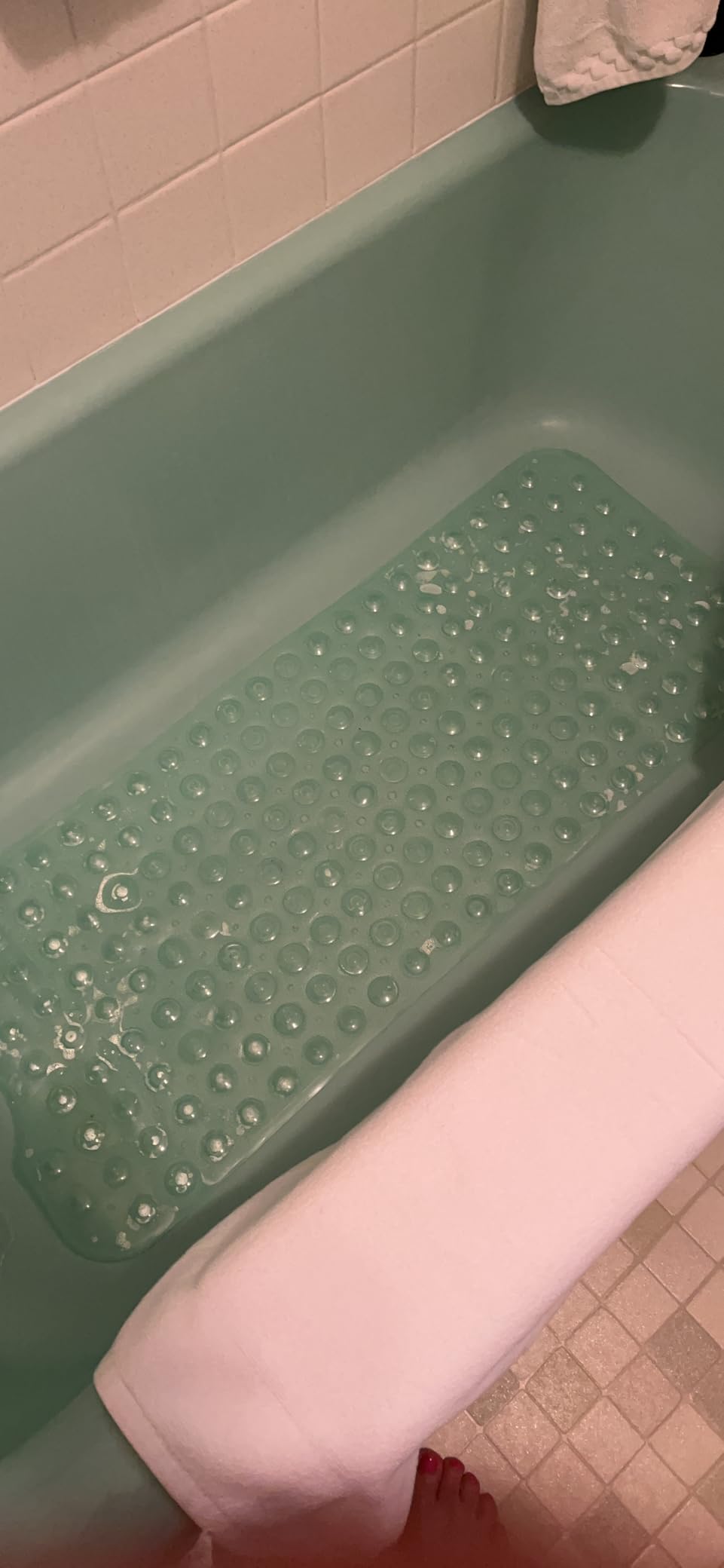 SlipX Solutions Power Grip Extra Long Bath Tub & Shower Mat 39x16, Wet Floor Non-Slip for Elderly & Kids Bathroom, 30% Longer Bathtub Mats, 200 Suction Cups, Drain Holes (1, Navy) - Customer Photo 1
