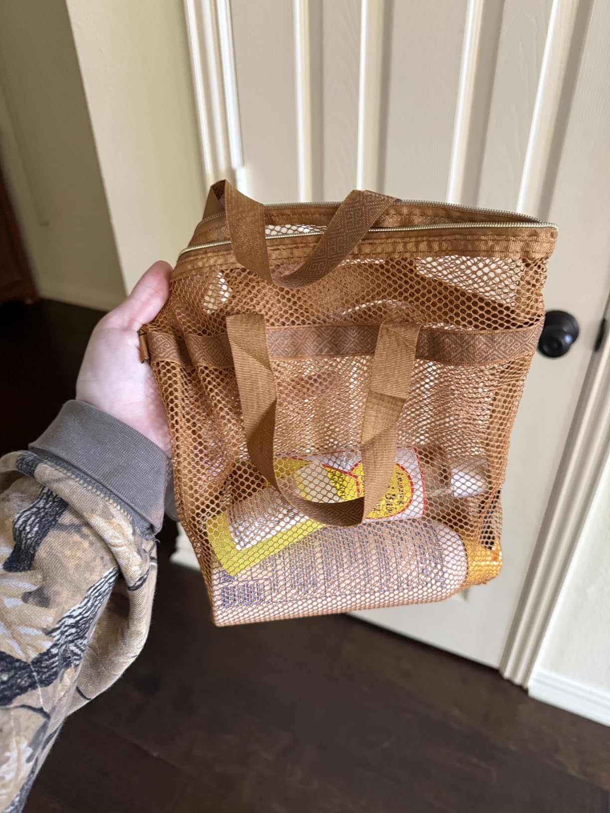 Mesh Shower Bag 10.2x9.9'' Quick-Dry Caddy with Zipper & 2 Pockets. Portable Toiletry Tote for Bathroom, Gym, Travel, Camp, Beach, for Sunscreen, Dorm & College Essentials (Black) - Customer Photo 1