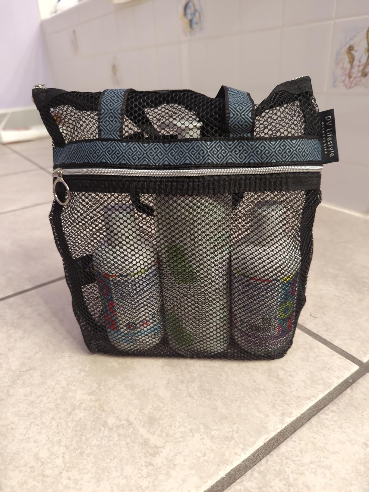 Mesh Shower Bag 10.2x9.9'' Quick-Dry Caddy with Zipper & 2 Pockets. Portable Toiletry Tote for Bathroom, Gym, Travel, Camp, Beach, for Sunscreen, Dorm & College Essentials (Black) - Customer Photo 2