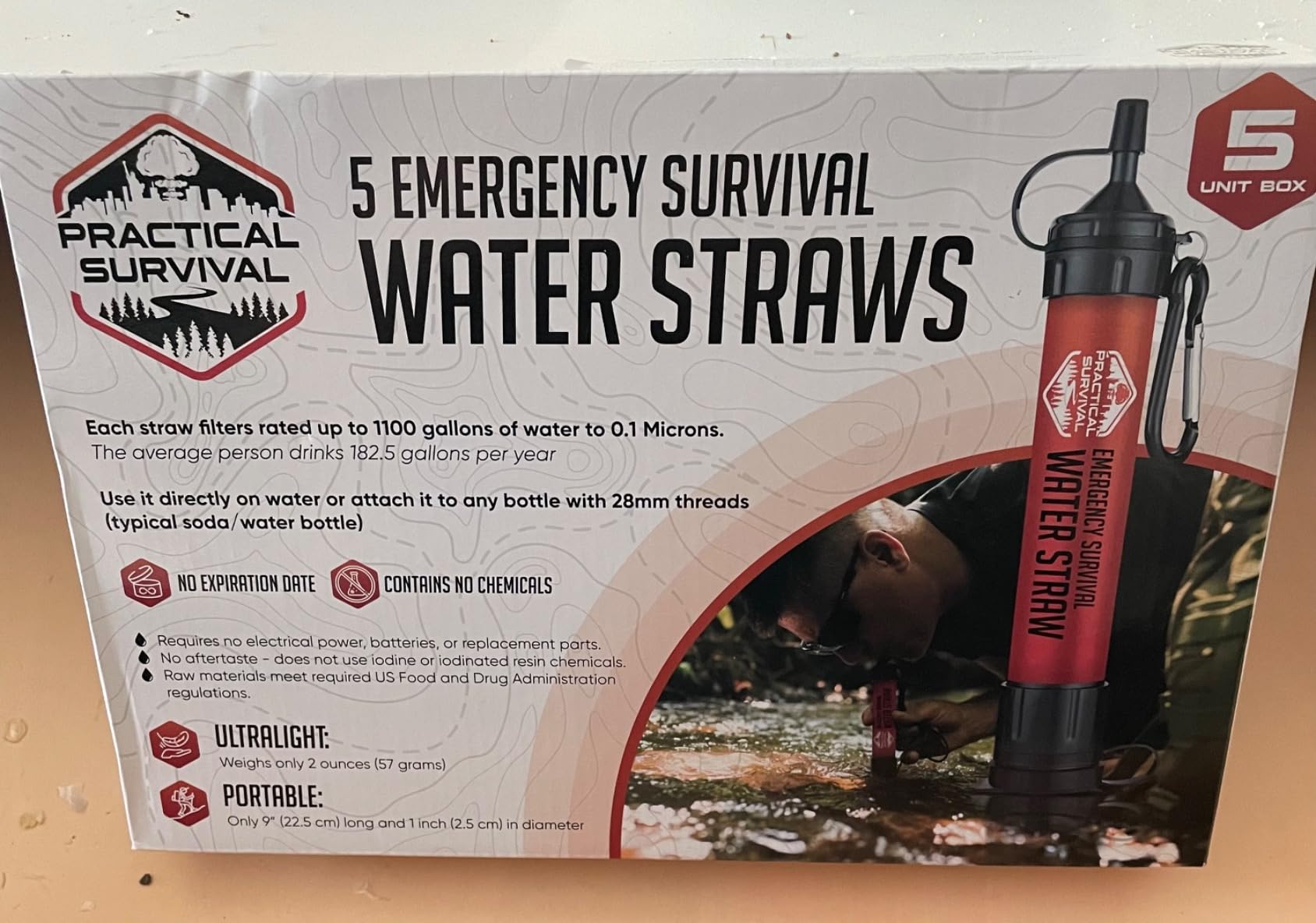 5 High-Capacity Emergency Water Straws – Lightweight, Reusable, 1800-gallon Filters for Camping, Hiking, Travel, Biking, Survival, and Emergencies. No Expiration Date, Perfect for preparedness - Customer Photo 1
