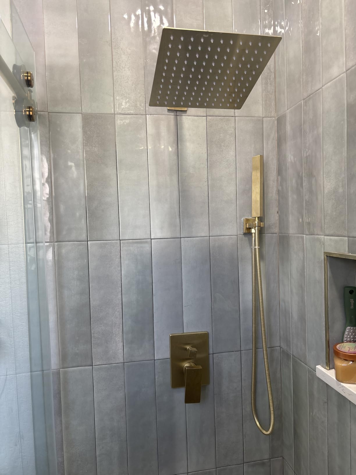Gold Shower System, Shower Faucet Set with 10-Inch Rain Showerhead and Handheld Spray, Wall Mounted High-Pressure Showerhead Combo Set Included Valve and Trim, Brushed Gold - Customer Photo 2