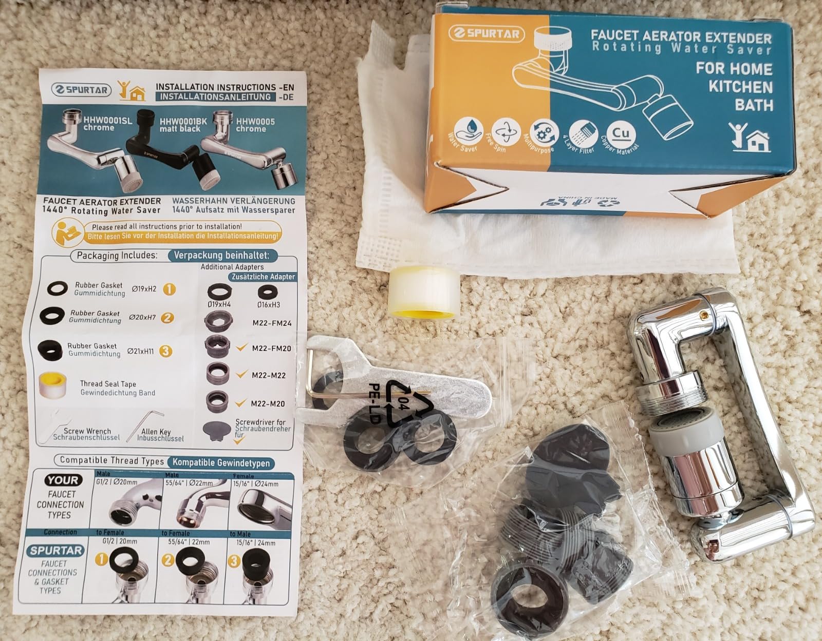 Spurtar 1440° Sink Faucet Aerator Extension Swivel Faucet Extender for Toddlers, 2 Sprayer Modes Rotatable Bathroom Kitchen Head Replacement Tap Attachment with Filter for G 1/2 Spurtar 1440° Sink Faucet Aerator Extension Swivel Faucet Extender for Toddlers, 2 Sprayer Modes Rotatable Bathroom Kitchen Head Replacement Tap Attachment with Filter for G 1/2