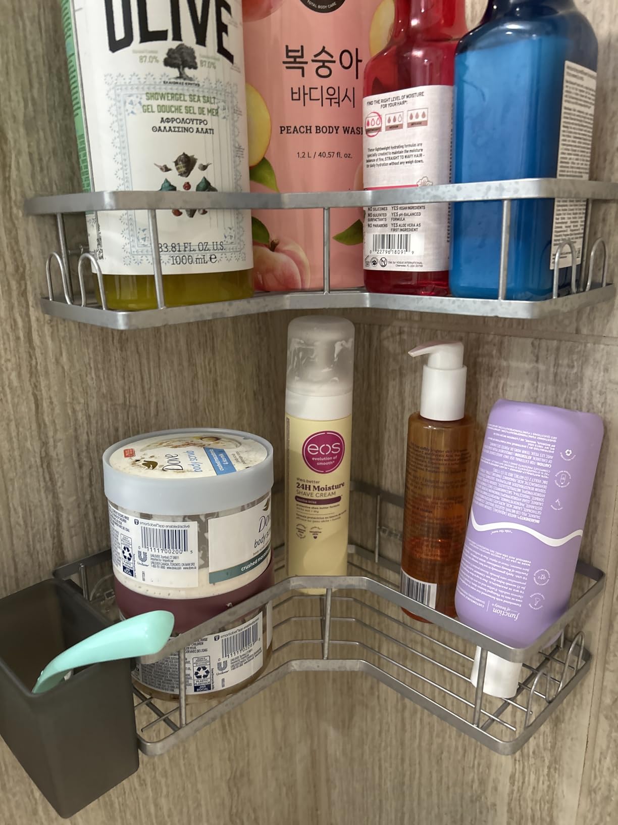 Corner Shower Caddy, 2 Pack Adhesive Shower Corner Organizer Shelves, No Drilling Stainless Steel Shower Storage Rack with Hooks&Toothpaste Holder for Bathroom, Dorm and Kitchen - Customer Photo 3