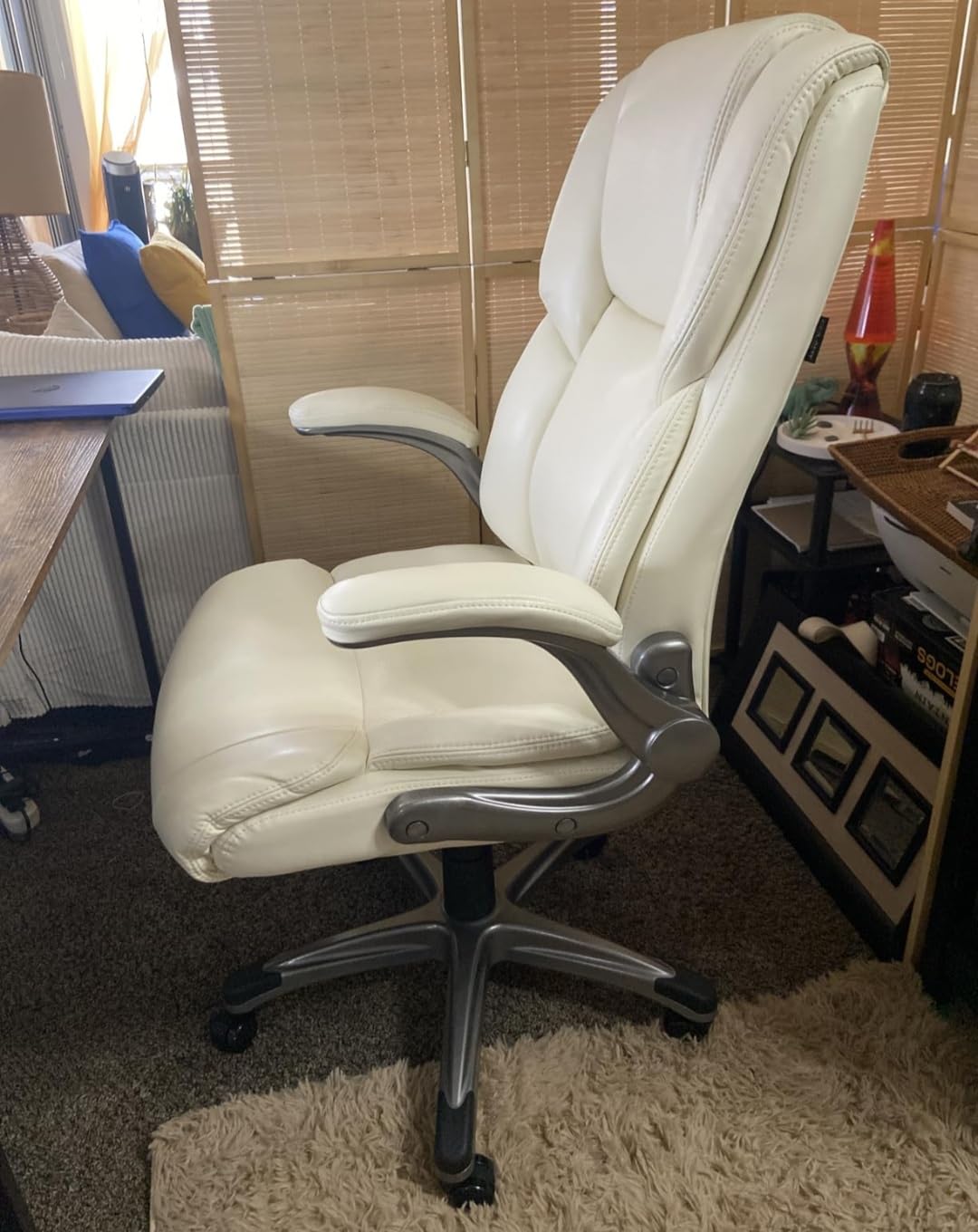 COLAMY High Back Executive Office Chair- Ergonomic Home Computer Desk Leather Chair with Padded Flip-up Arms, Adjustable Tilt Lock, Swivel Rolling Chair for Adult Working Study-Black - Customer Photo 1