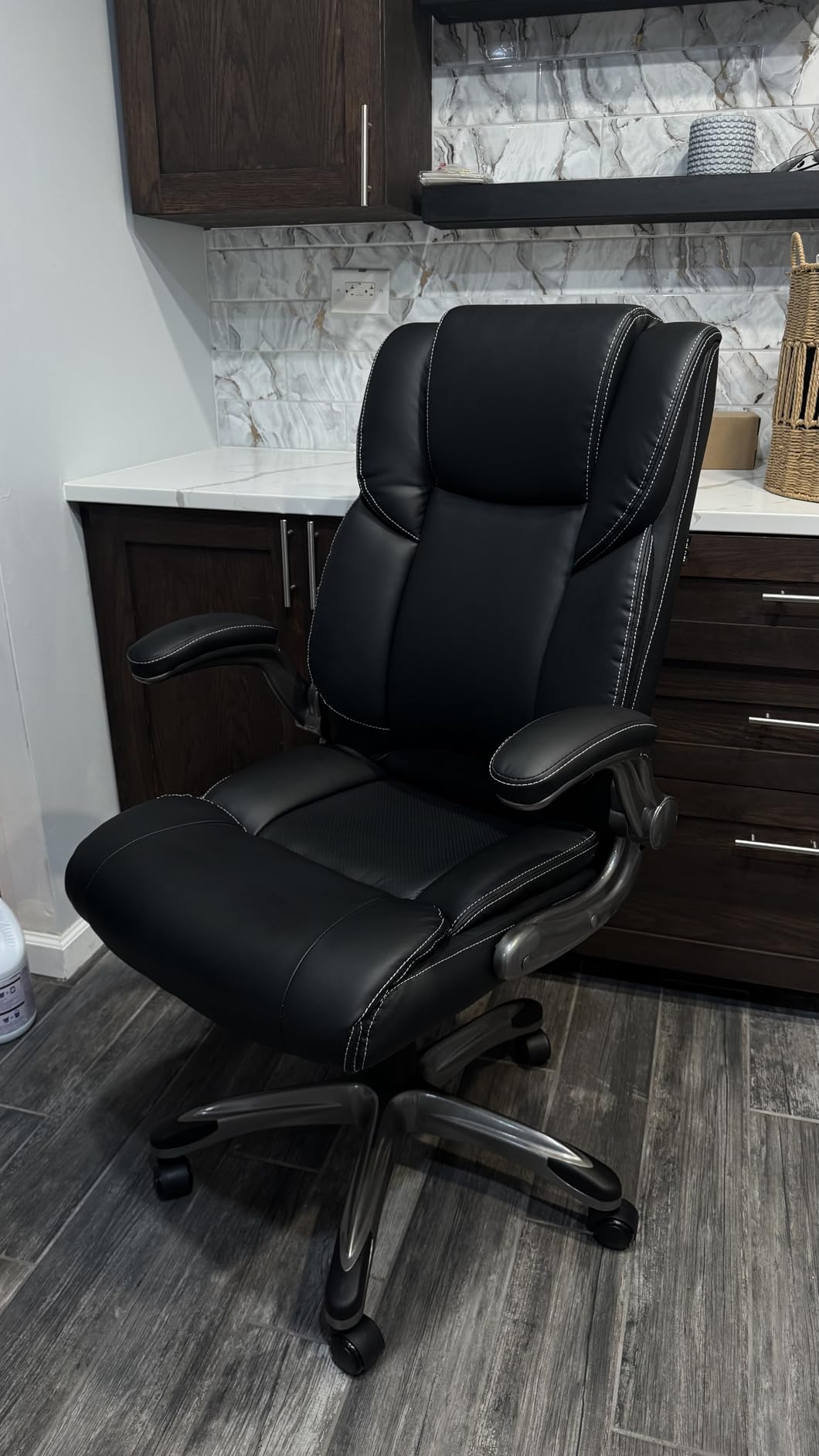 COLAMY High Back Executive Office Chair- Ergonomic Home Computer Desk Leather Chair with Padded Flip-up Arms, Adjustable Tilt Lock, Swivel Rolling Chair for Adult Working Study-Black - Customer Photo 2