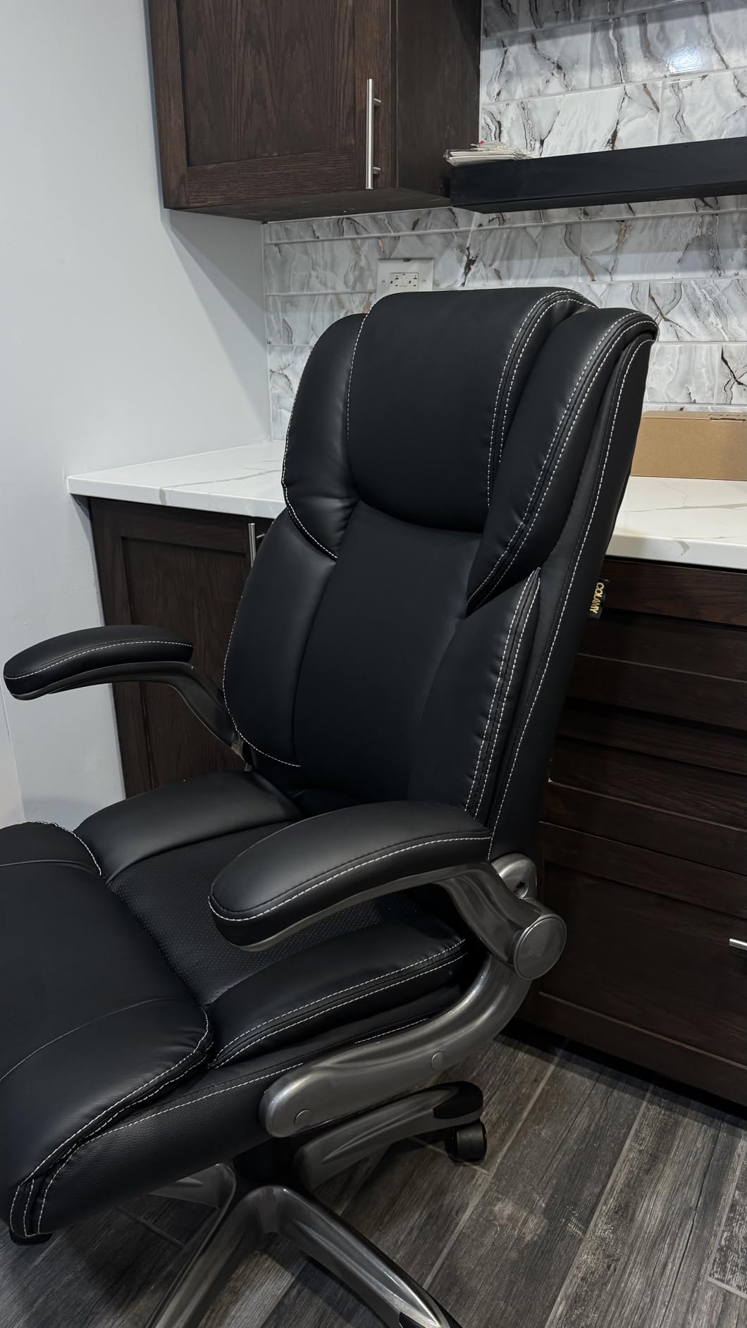 COLAMY High Back Executive Office Chair- Ergonomic Home Computer Desk Leather Chair with Padded Flip-up Arms, Adjustable Tilt Lock, Swivel Rolling Chair for Adult Working Study-Black - Customer Photo 2