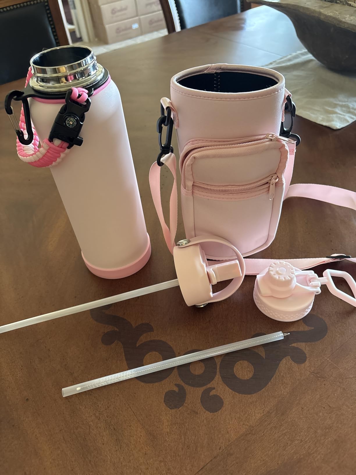 Insulated Stainless Steel Water Bottle - 32/40/64/128 oz Water Bottles with Straw & Spout Lids, Paracord Handle and Carrier Pouch, Workout Water Flask Bottle for Women Men Sport Activities - Customer Photo 2