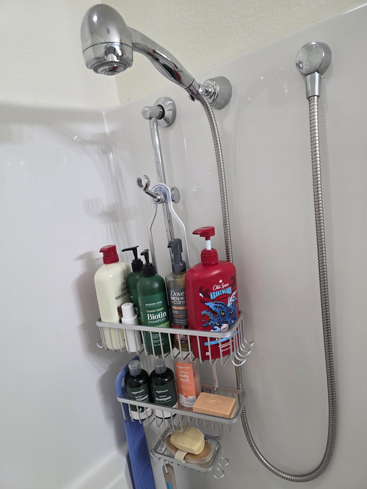 YASONIC Shower Caddy Hanging - Never Rust Shower Organizer - Aluminum Over The Head Caddy with 10 Hooks for Razor/Sponge - Rack with Soap Basket - Silver - Customer Photo 1
