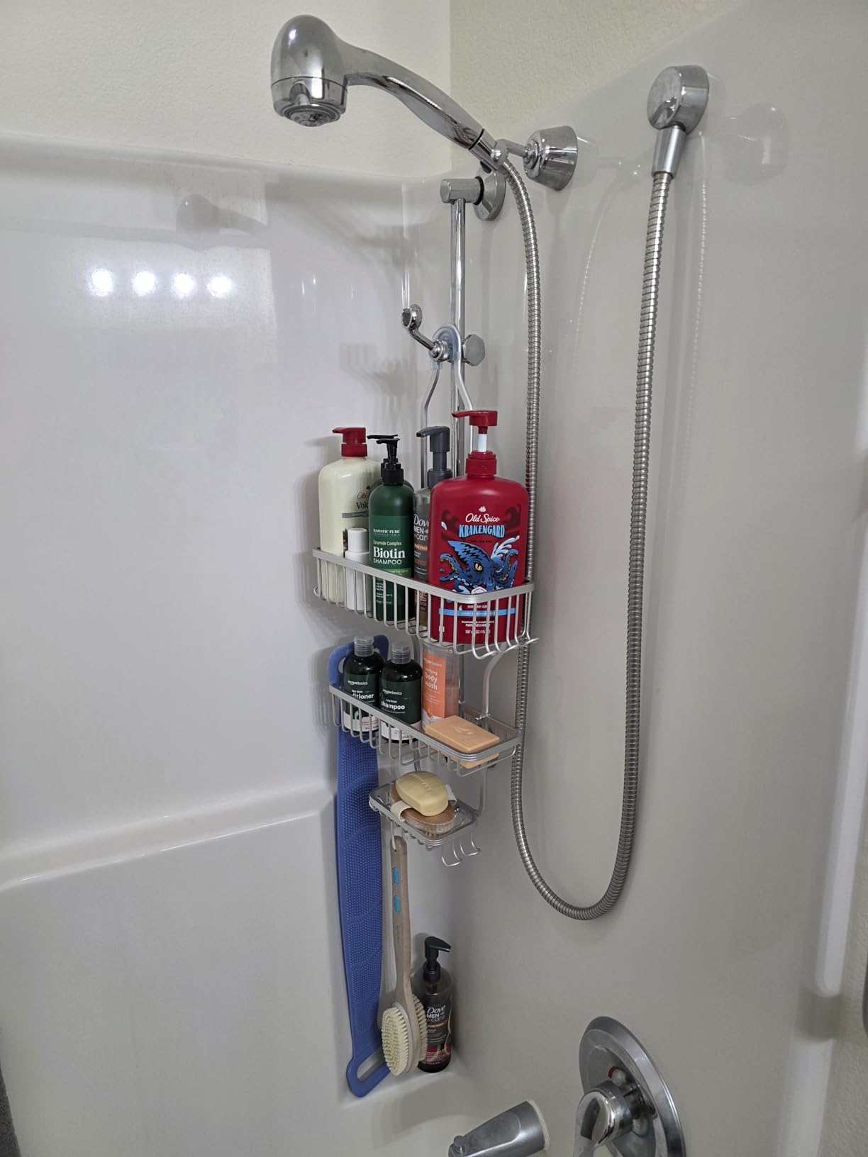 YASONIC Shower Caddy Hanging - Never Rust Shower Organizer - Aluminum Over The Head Caddy with 10 Hooks for Razor/Sponge - Rack with Soap Basket - Silver - Customer Photo 2